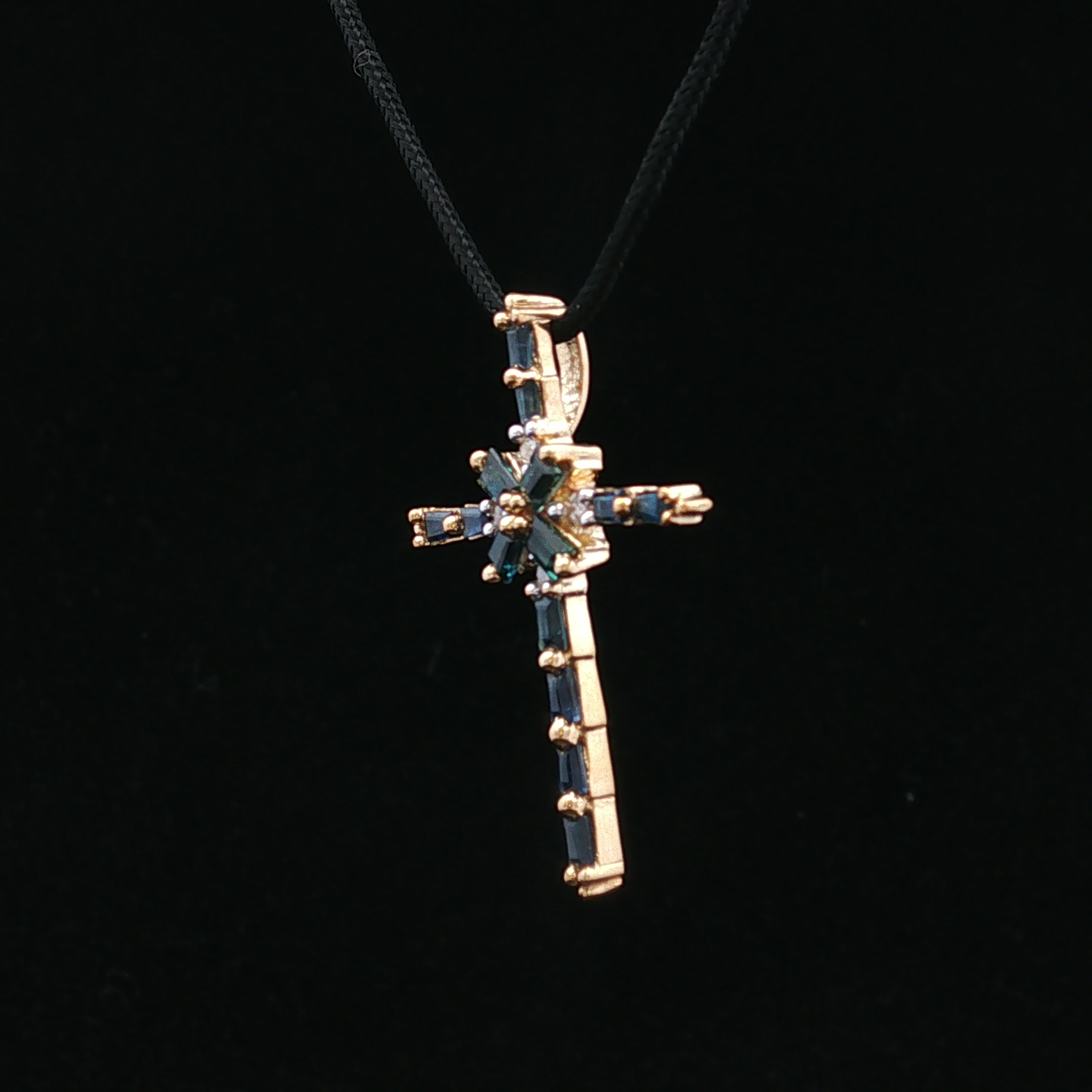 Delphine 14K Sapphire & Diamond Cross Pendant