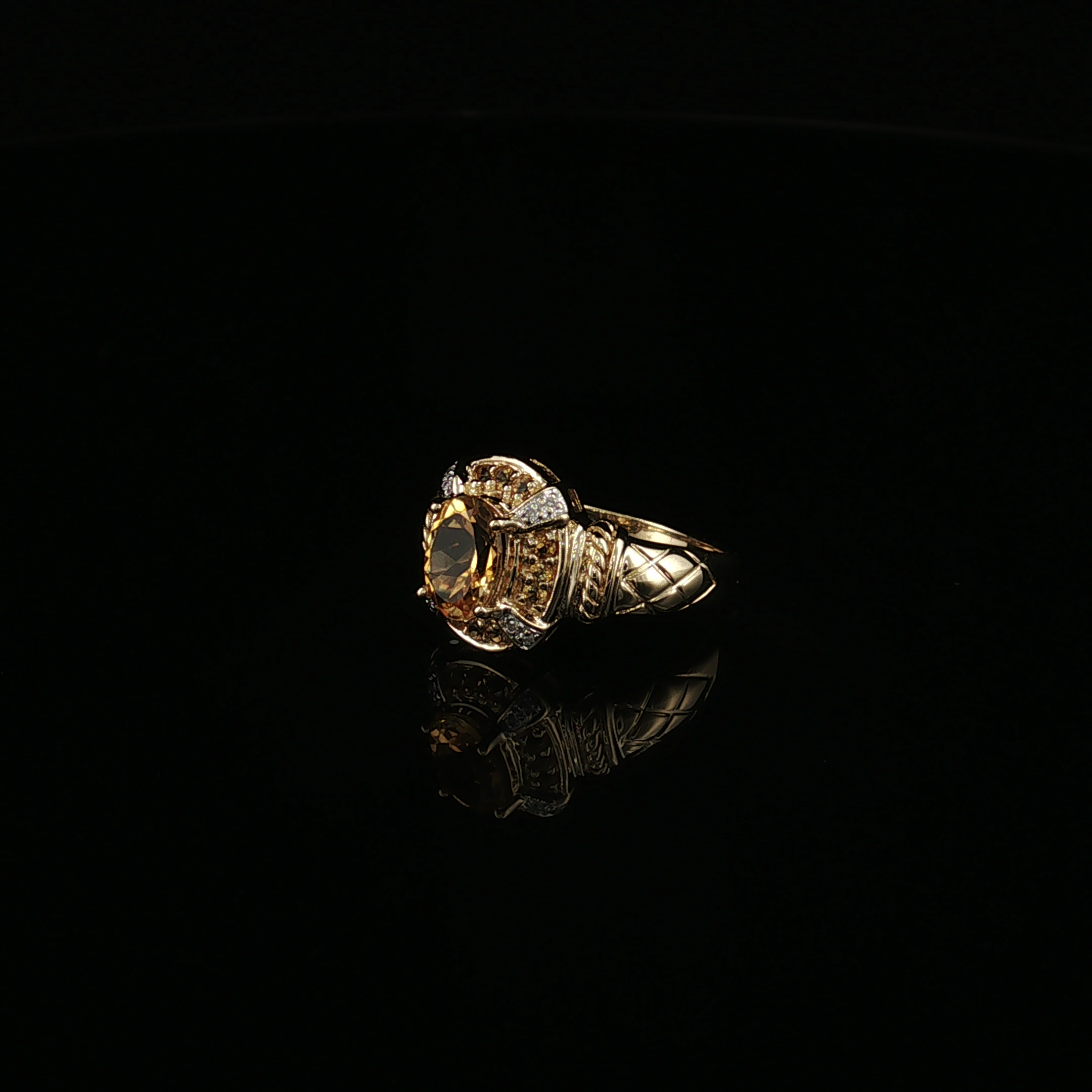 Bess 14K Two-Tone Citrine Halo Ring