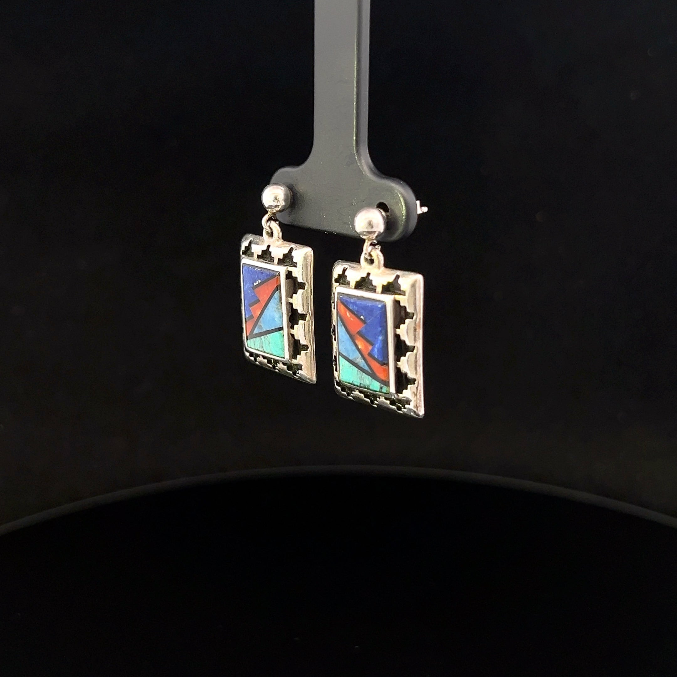 Jolene S/S Lapis, Coral & Turquoise Inlay Earrings
