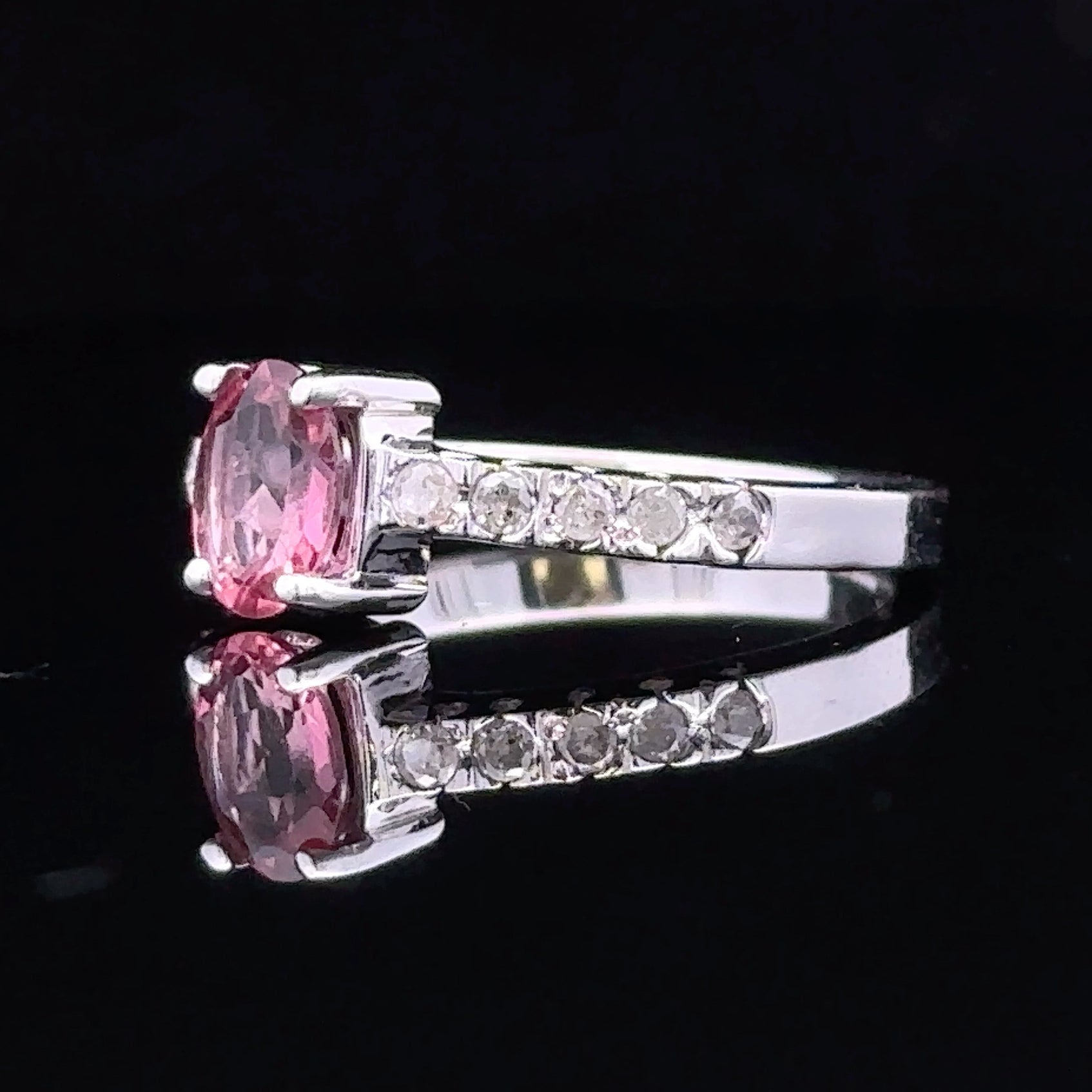 Calliope White 10K Contemporary Ring with Pink Tourmaline and Diamonds