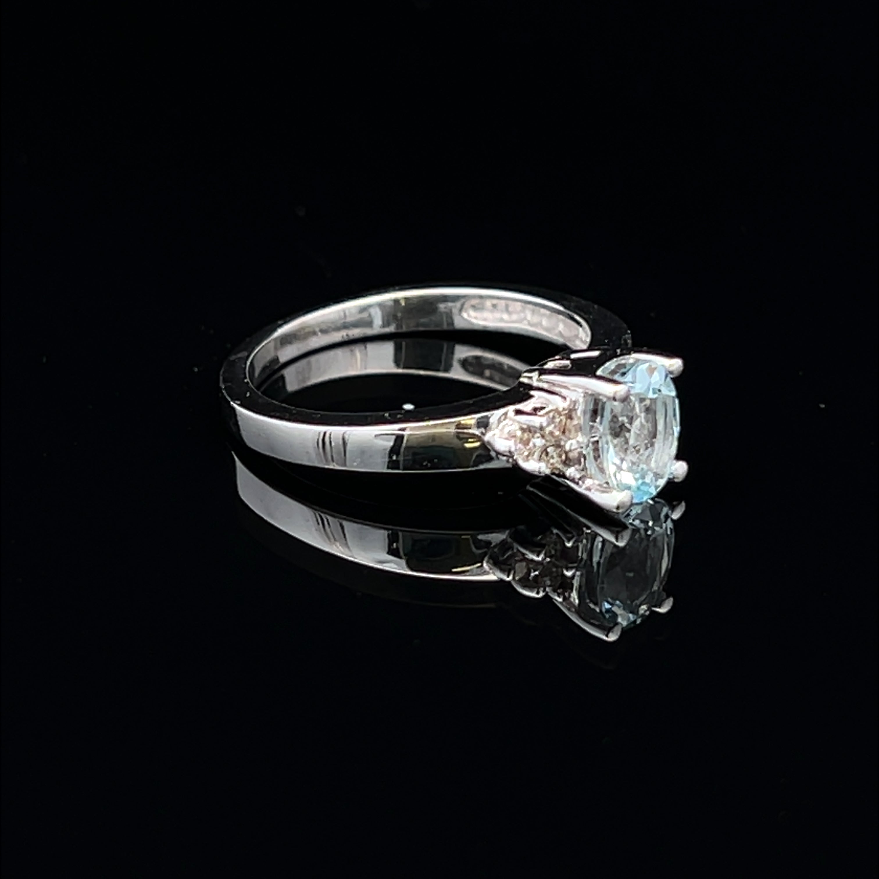 Lylah 10KW Oval Aquamarine & .04CTW Diamond Ring