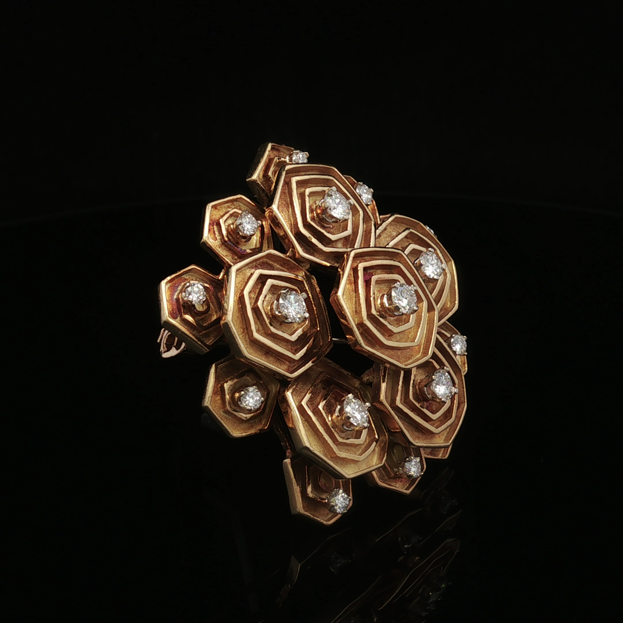 Brigitte 18K Yellow Gold Diamond Multi Rose Pin