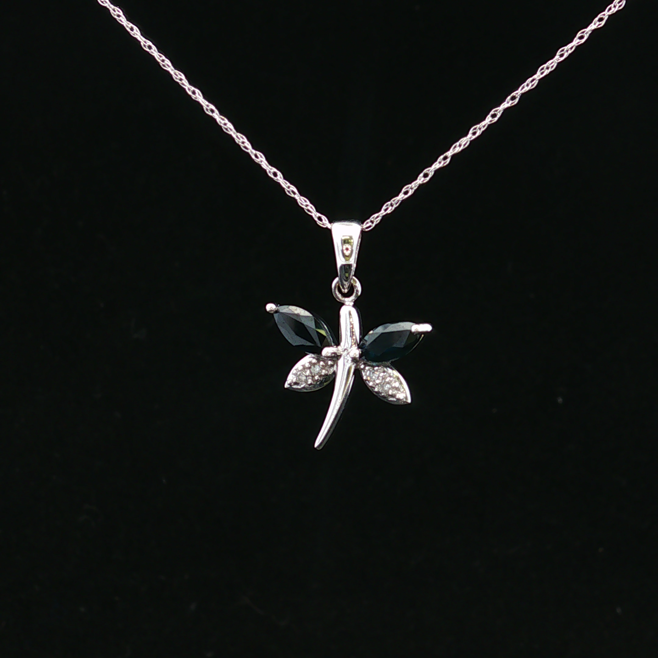 Thaliarose 14K White Gold Sapphire Dragonfly Necklace