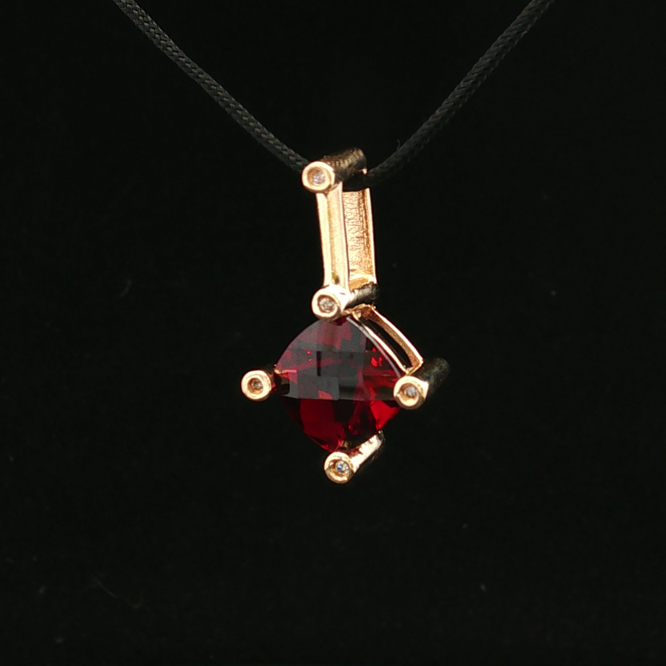 Violete 14KY 5 CT Checkerboard Garnet & Diamond Pendant