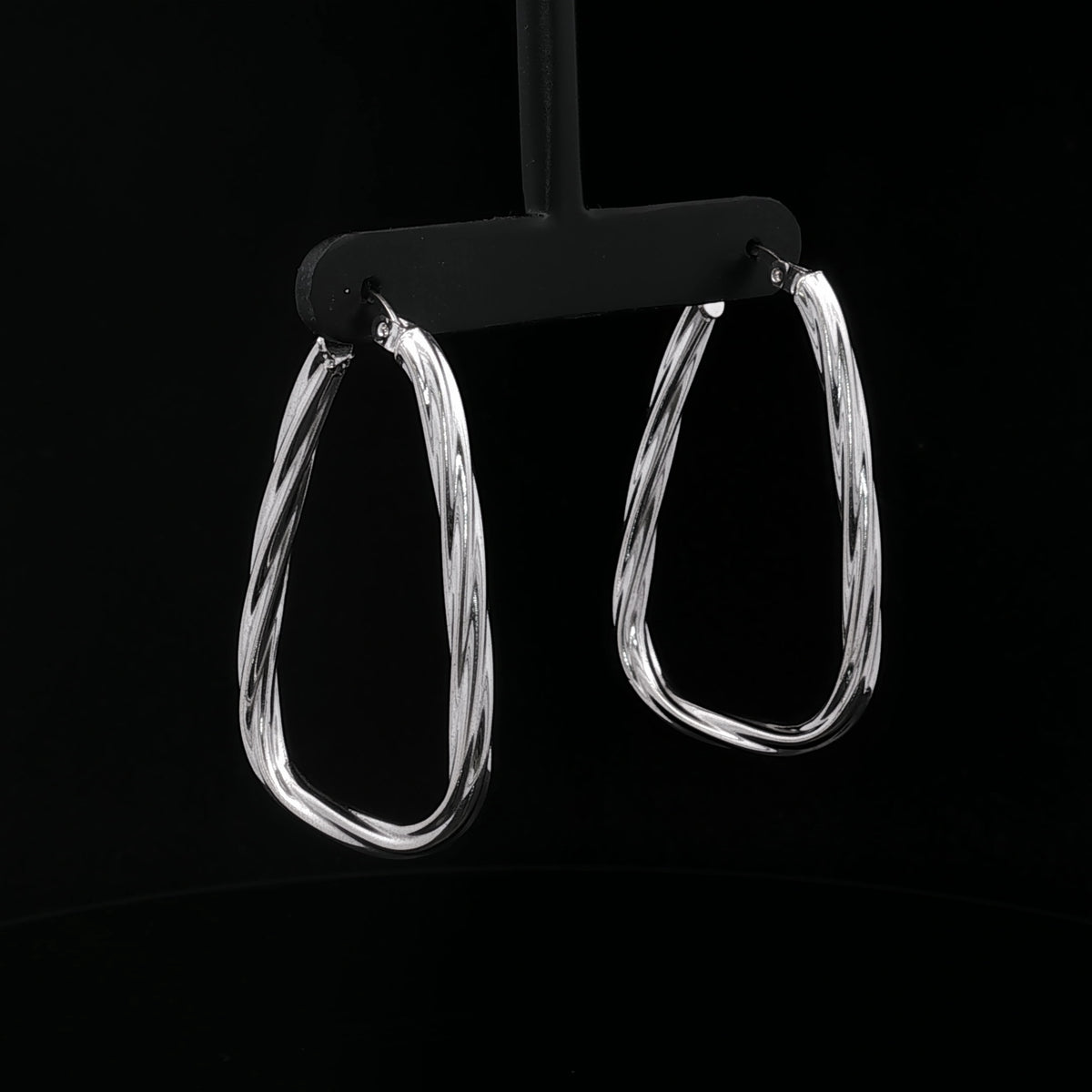 14K White Gold Oblong Twisted Hoop Earrings