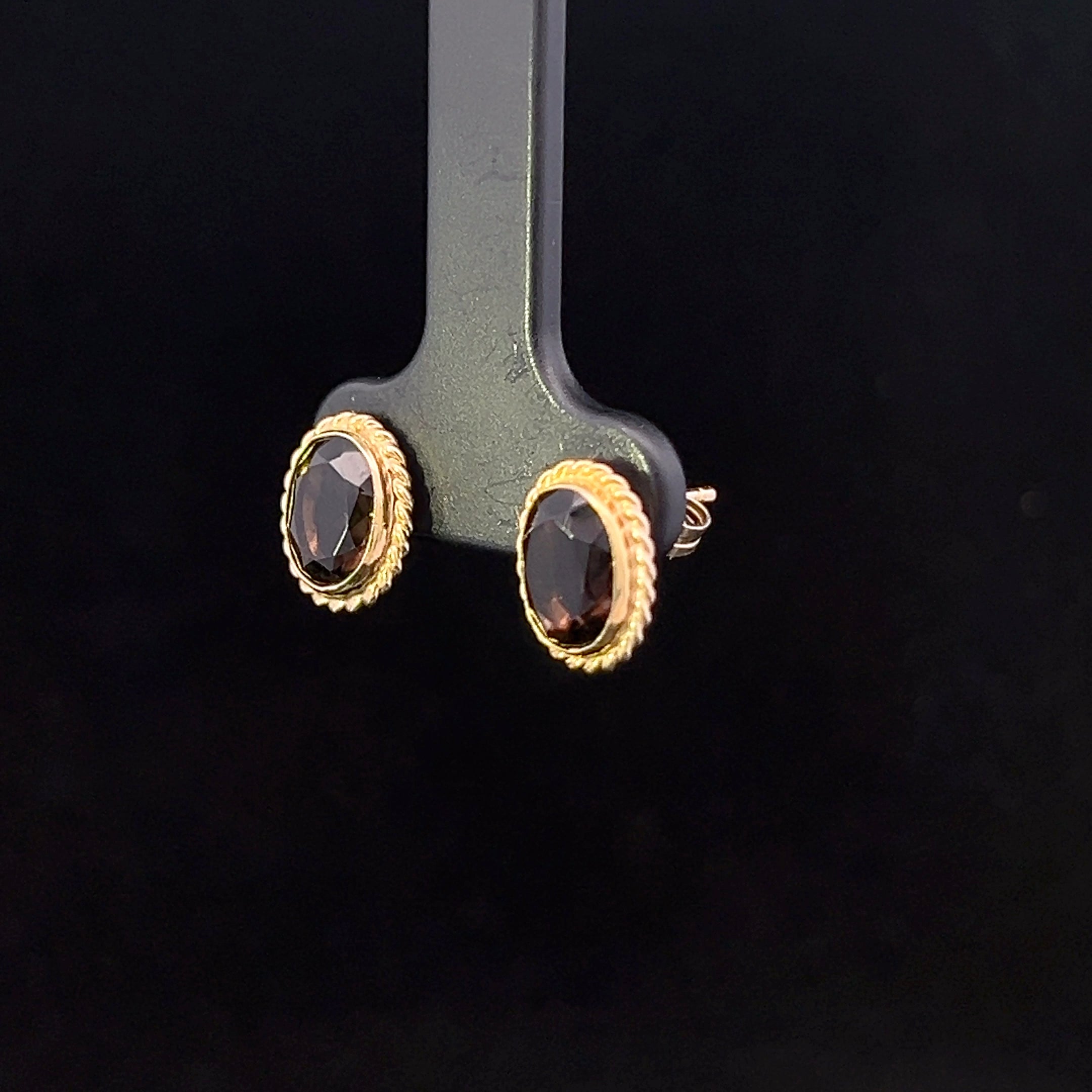 Amber 14K Yellow Gold Smoky Quartz Earrings