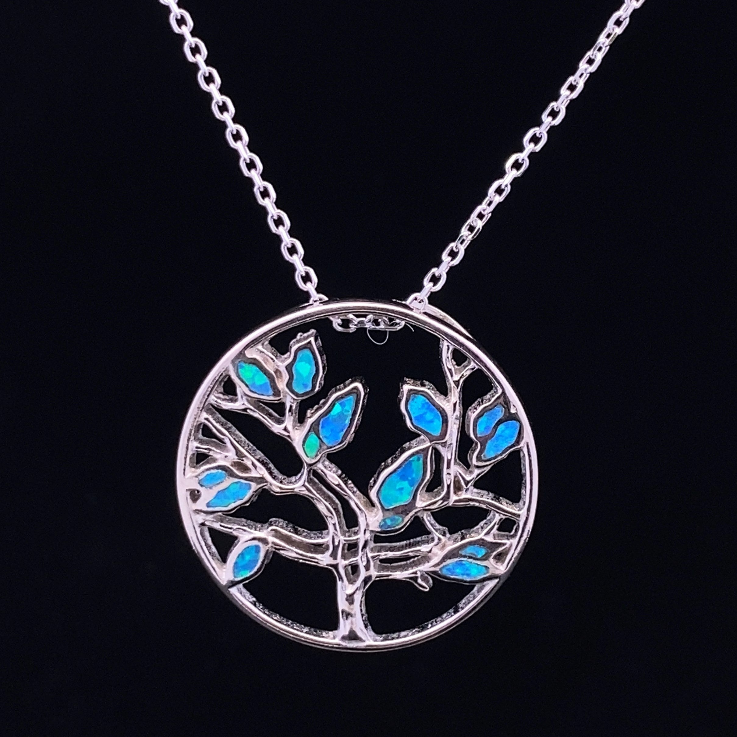 Tree of Life Pendant in Silver with Opal Inlay