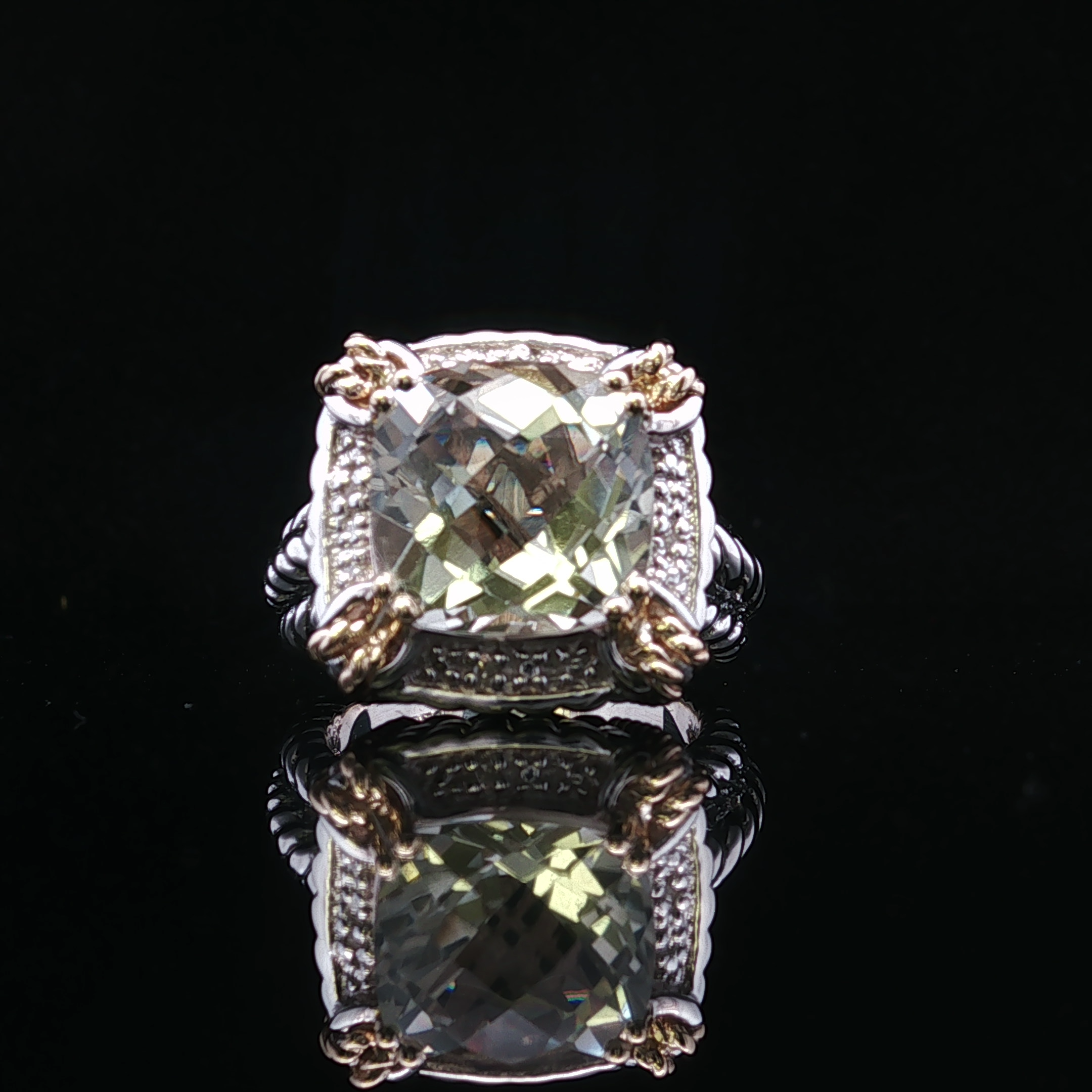 Jeanette Two-Tone Green Amethyst Ring