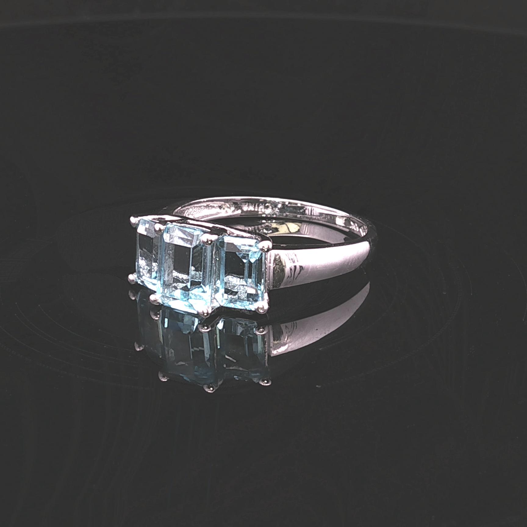 Emerson 10K White Gold 3-Stone Emerald Cut Blue Topaz Ring