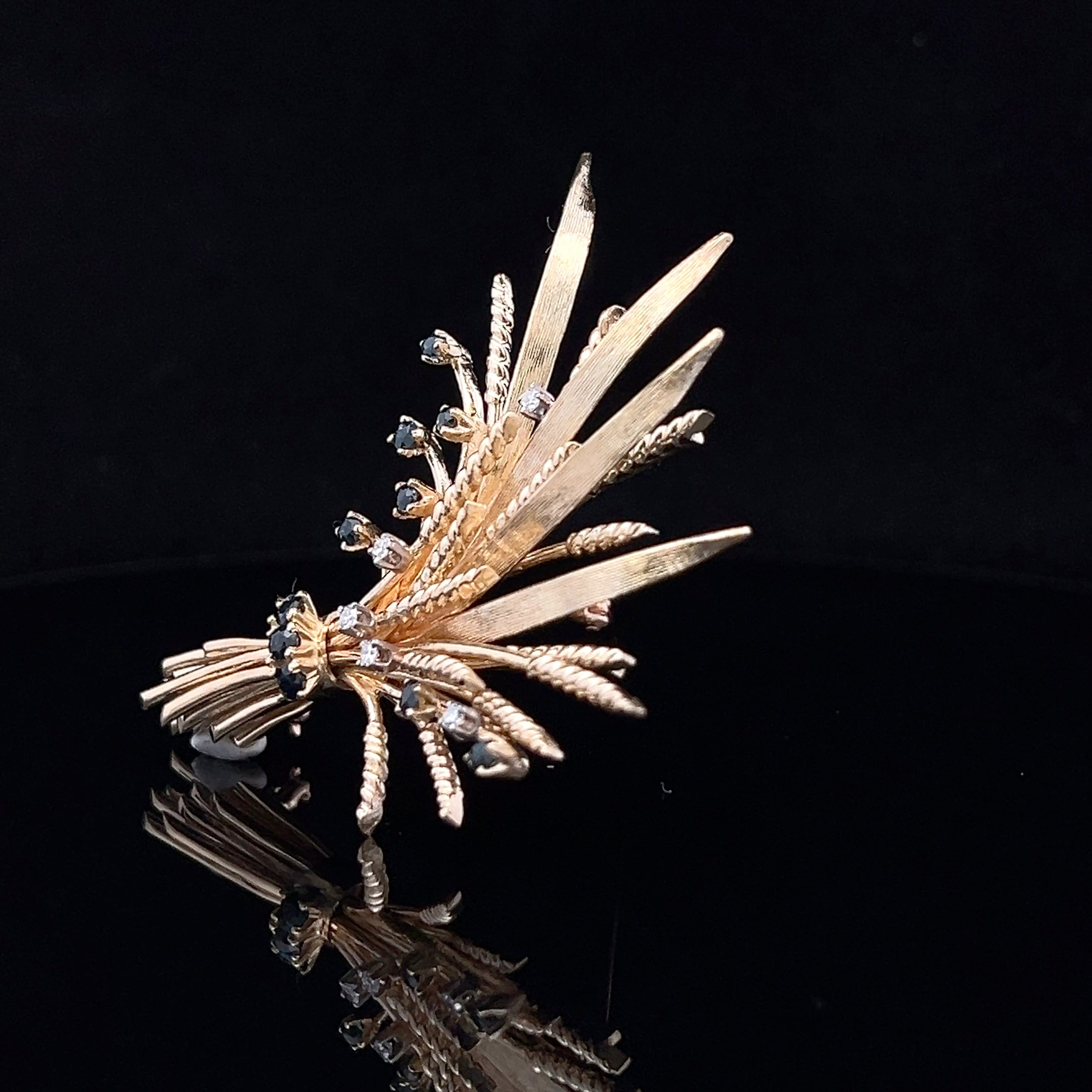 Maya 14K Yellow Gold Bouquet Pin with .83 CTW Sapphire & .15 CTW Diamonds