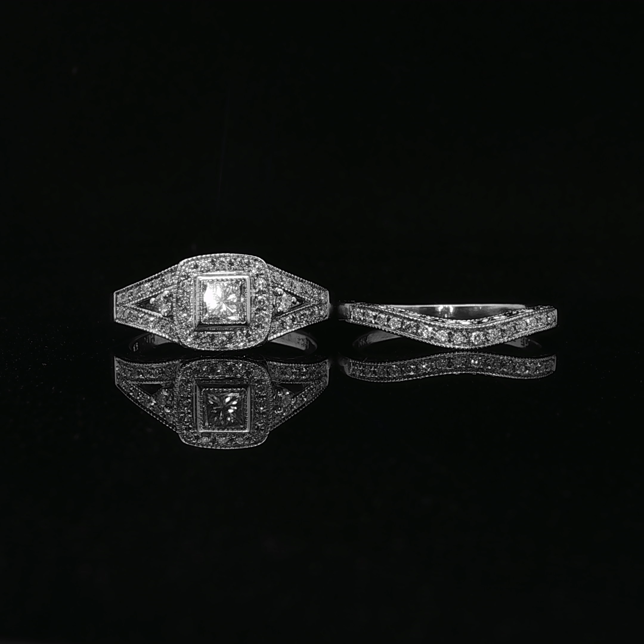 14K White Gold Shadow Diamond Wedding Band Size 6.5