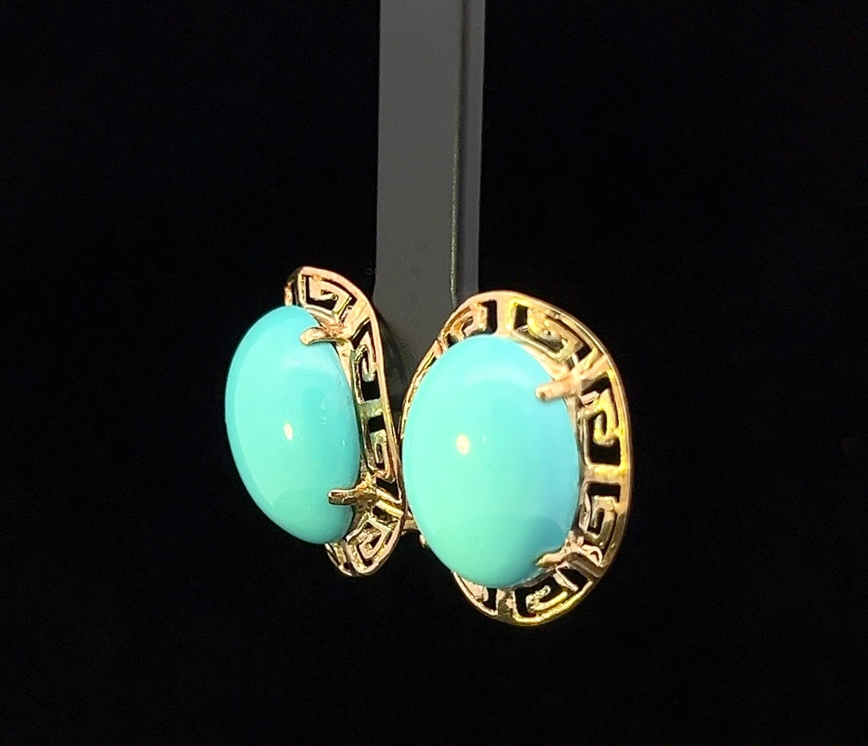 Juliana 14KY Persian Turquoise Ovals Greek Key Frame Earrings