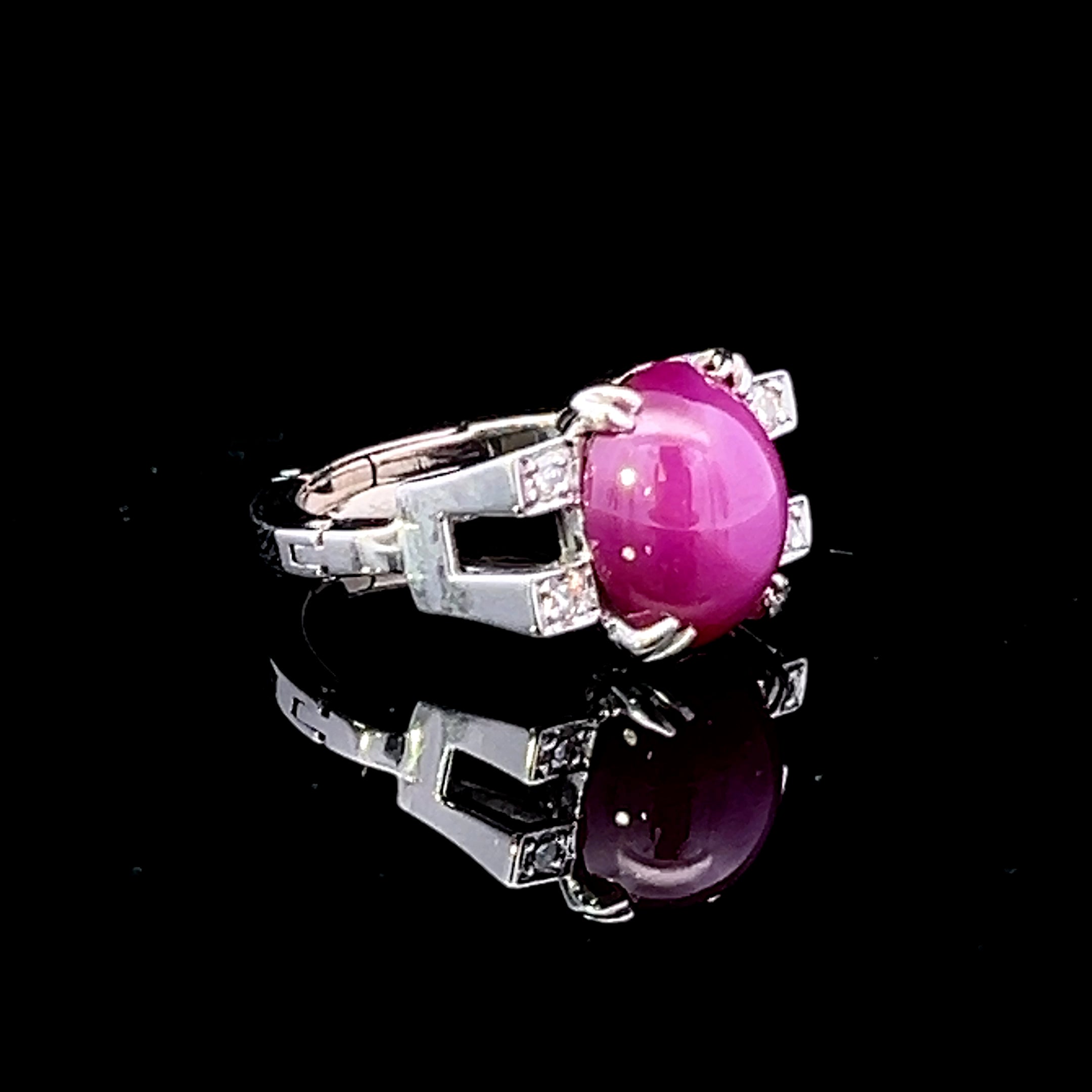 Lea 14K White Gold Star Ruby & .12 ctw Diamond Ring with Arthritic Shank
