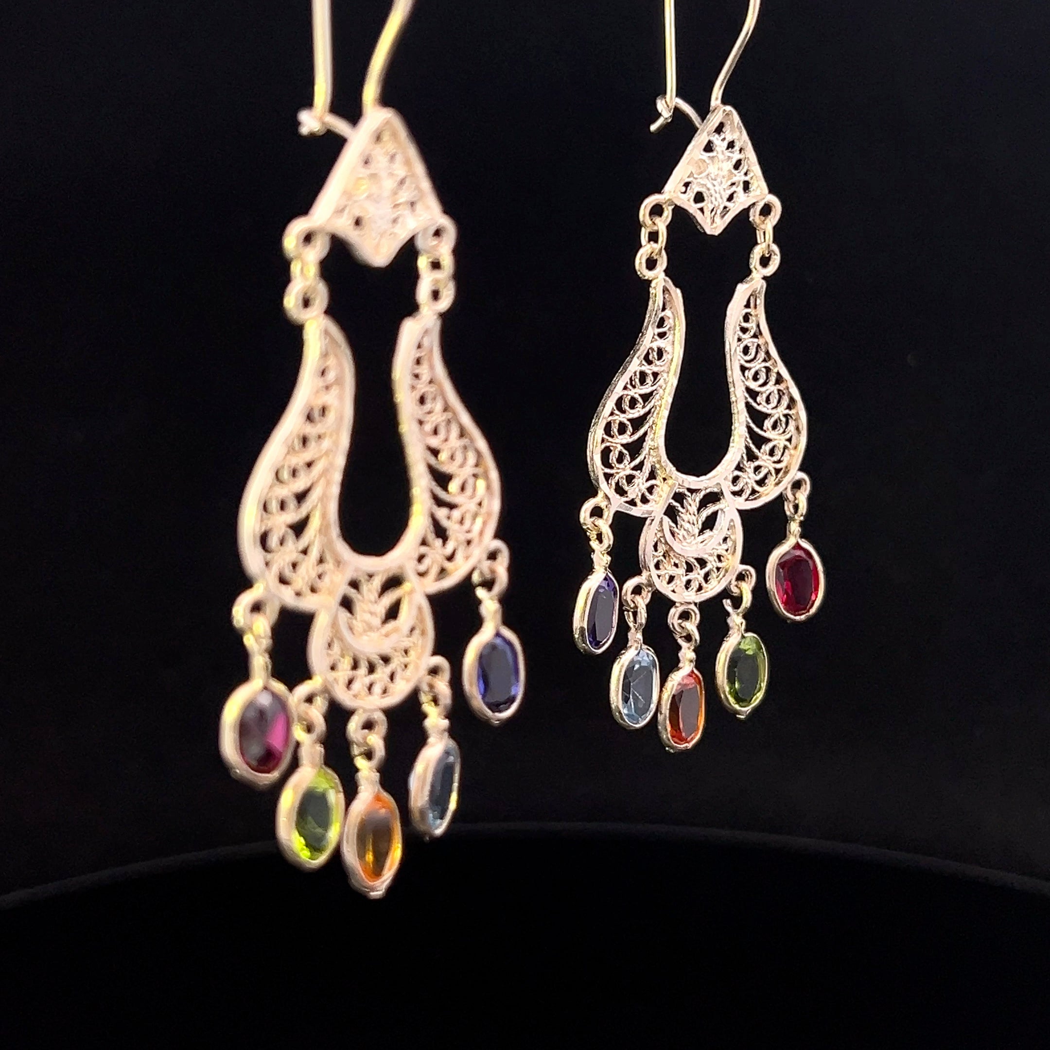 Monica 14K Yellow Gold Multi-Gem Filigree Chandelier Earrings
