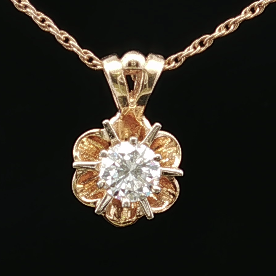 Millicenta Yellow Gold Flower Necklace with Euro Cut Diamond