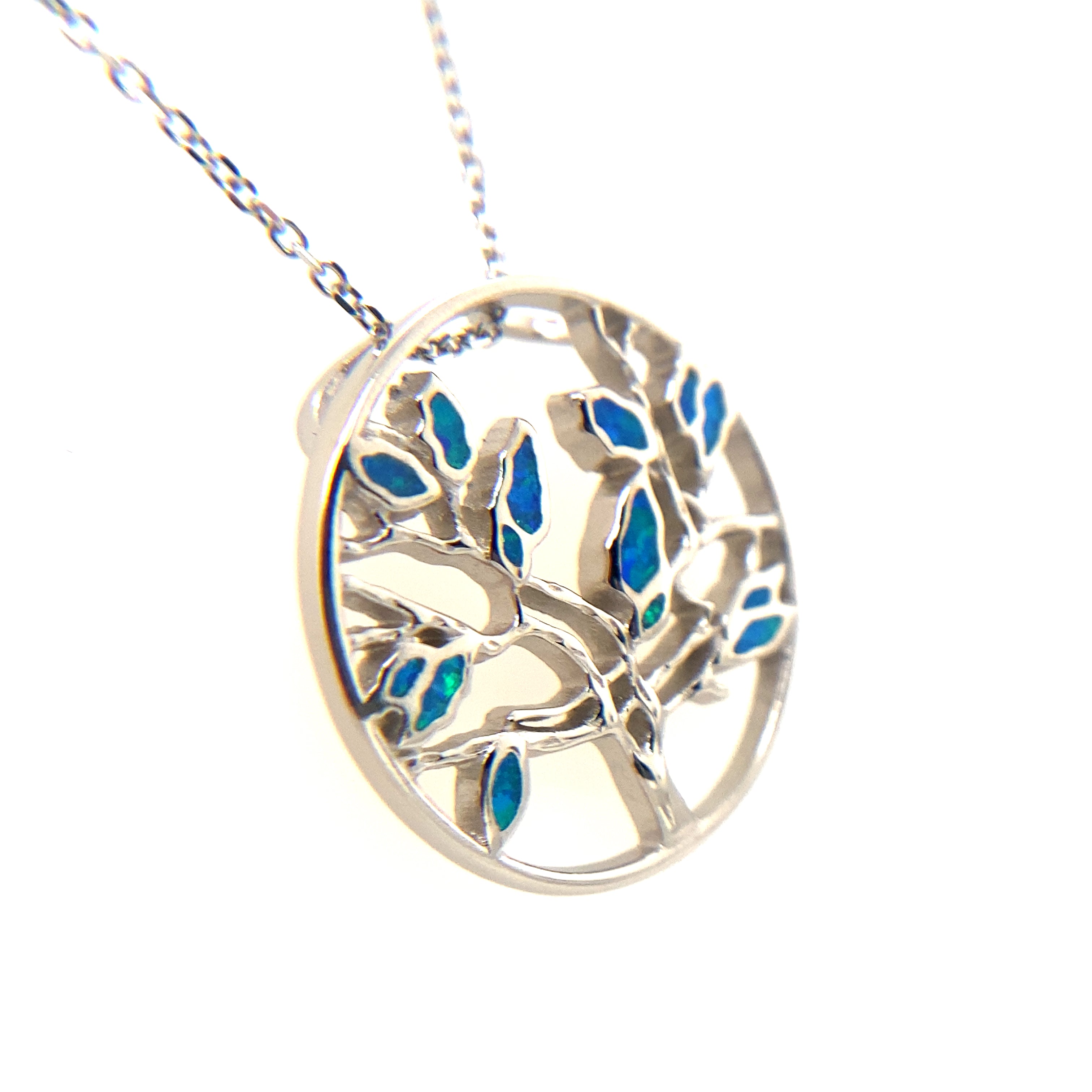 Tree of Life Pendant in Silver with Opal Inlay