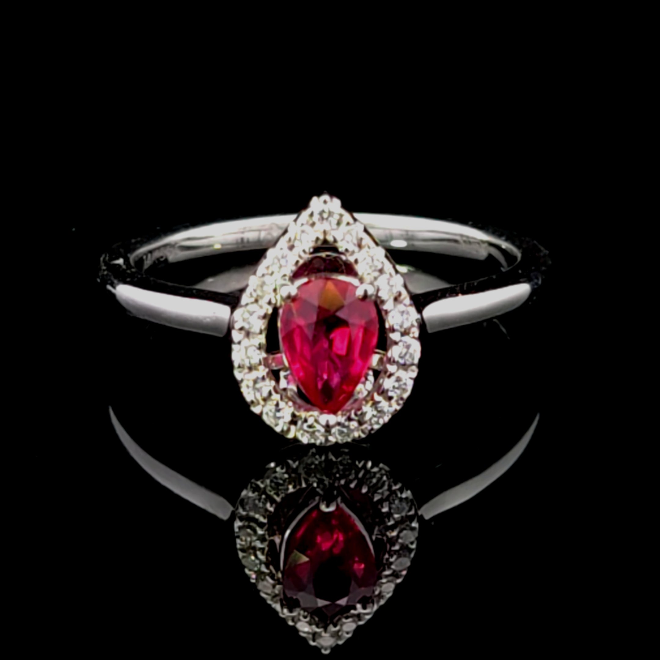 Karina 14K White Gold Ring with Pear Ruby & Diamonds