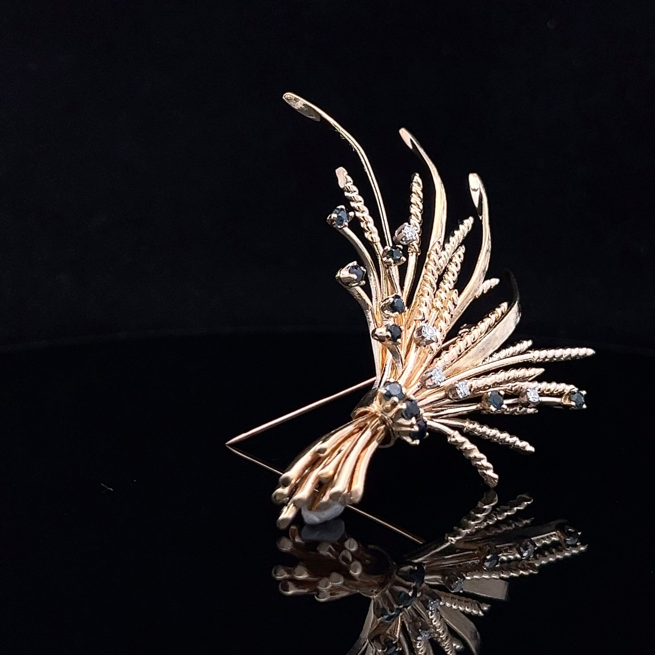 Maya 14K Yellow Gold Bouquet Pin with .83 CTW Sapphire & .15 CTW Diamonds