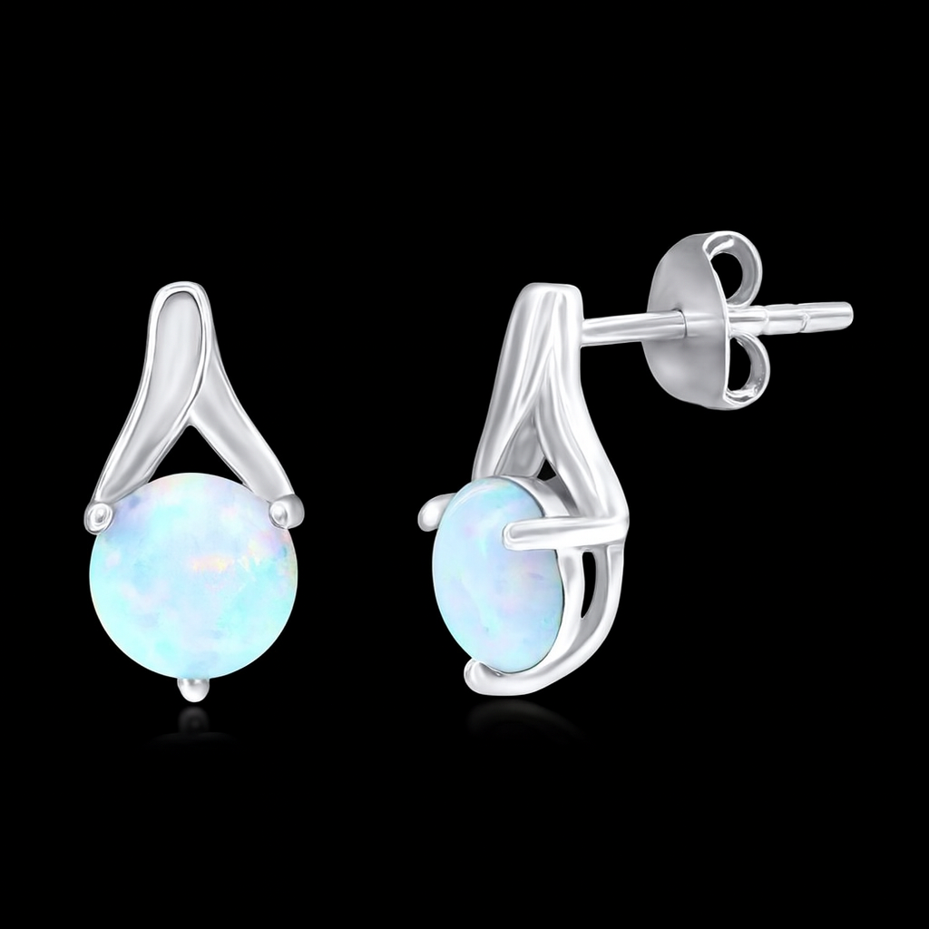 Sterling Silver Round Opal Stud Earrings