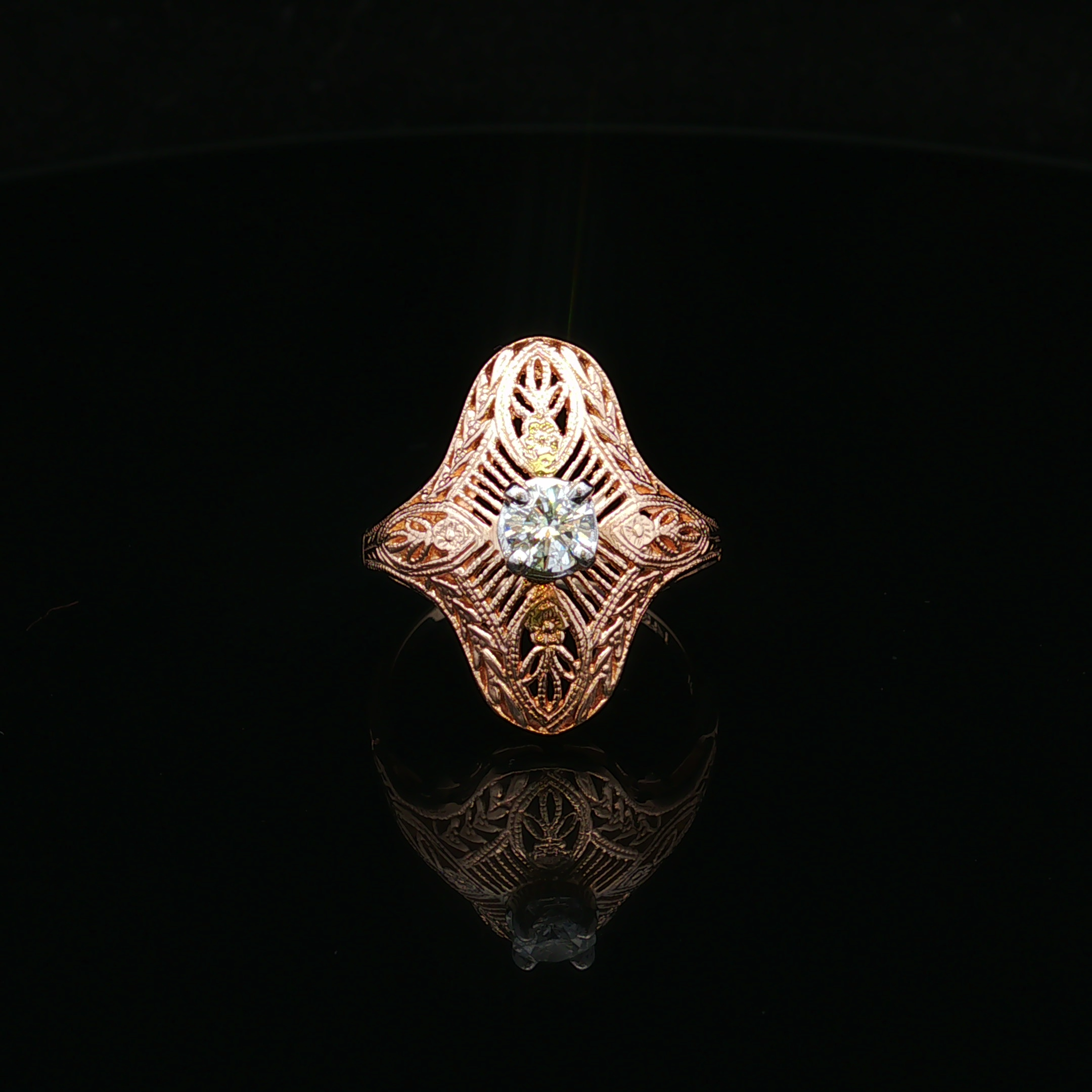 Celinea 14KY Filigree .47 CT Round Diamond Ring