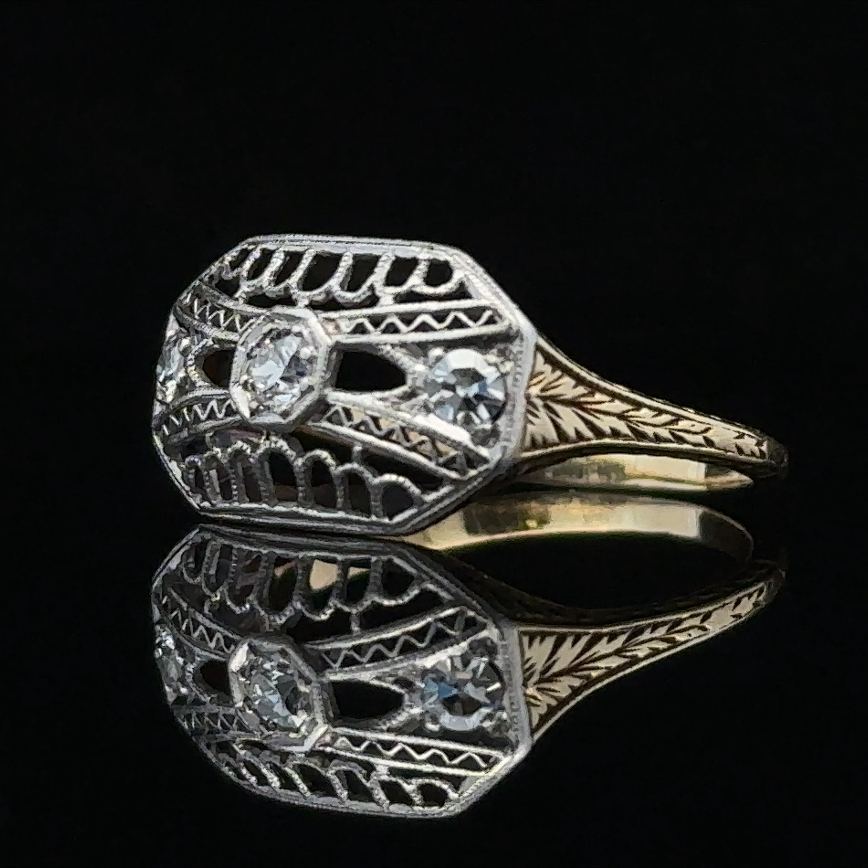 Viscountess Two-Tone 14K Filigree Diamond Fashion Ring, Size 5