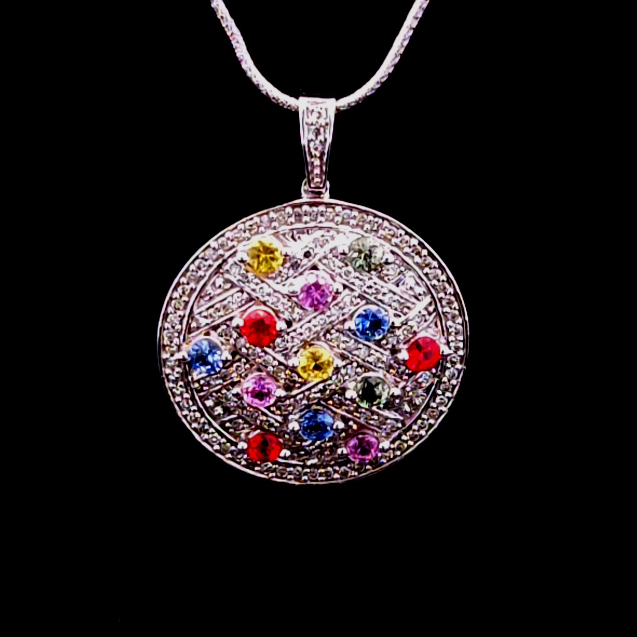 Elise 14K White Gold Circle Pendant with Sapphires & Diamond by Effy