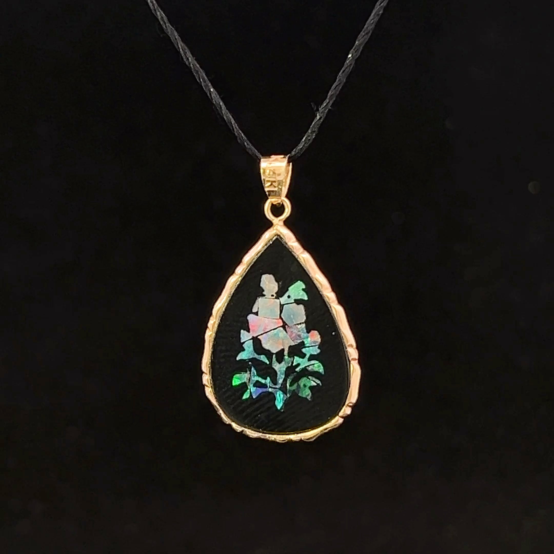 Jordyn 14K Yellow Gold Onyx & Opal Inlay Pendant