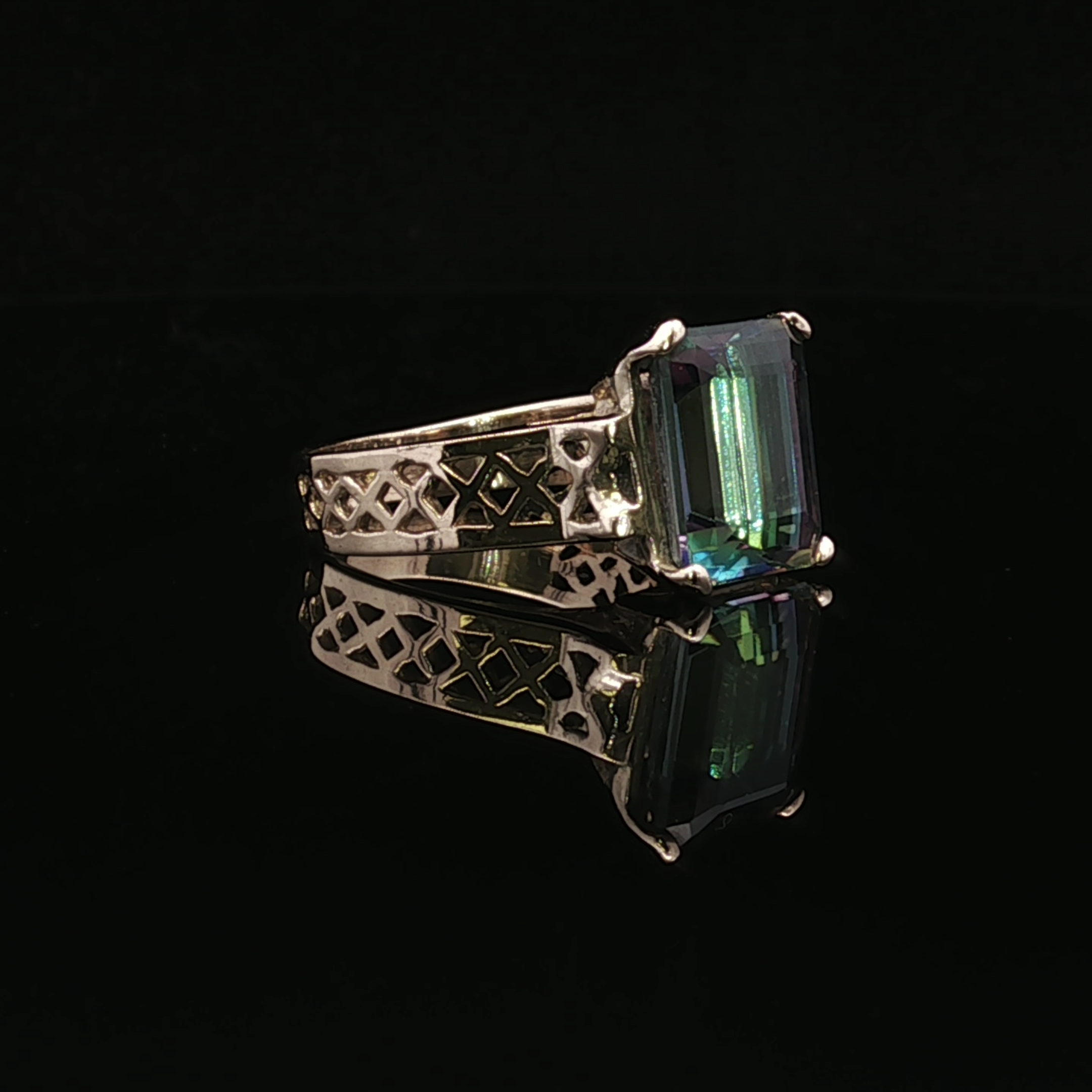 Peony 14K Yellow Gold Emerald Cut Mystic Topaz Ring