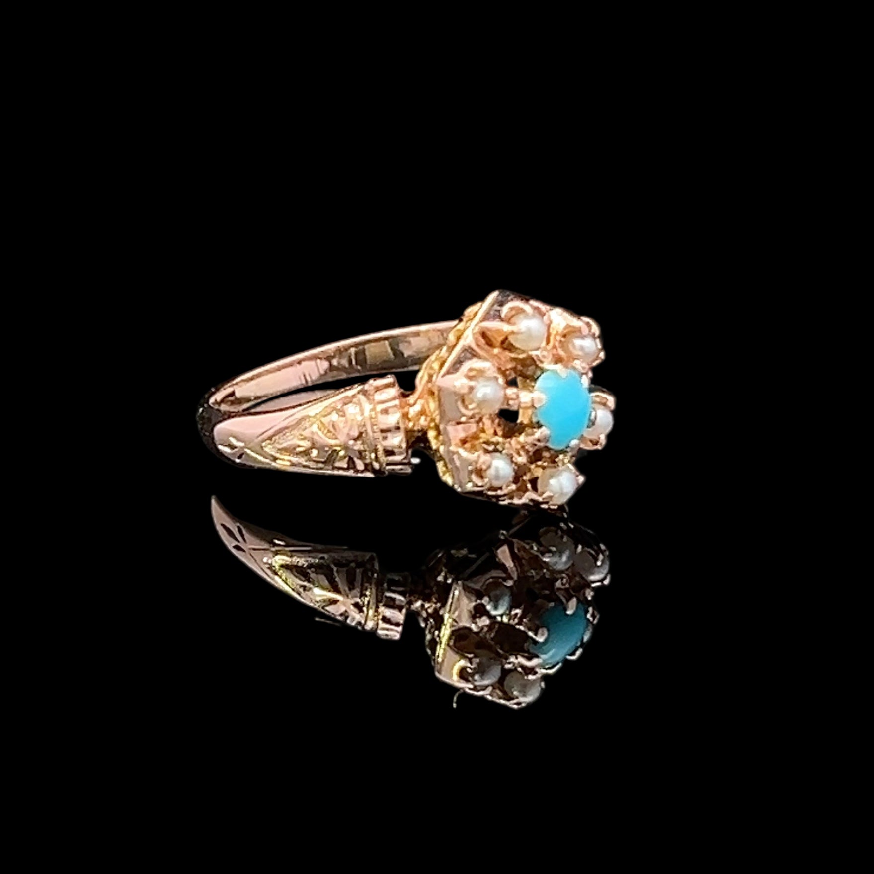 Anya 18KY Turquoise & Seed Pearl Ring