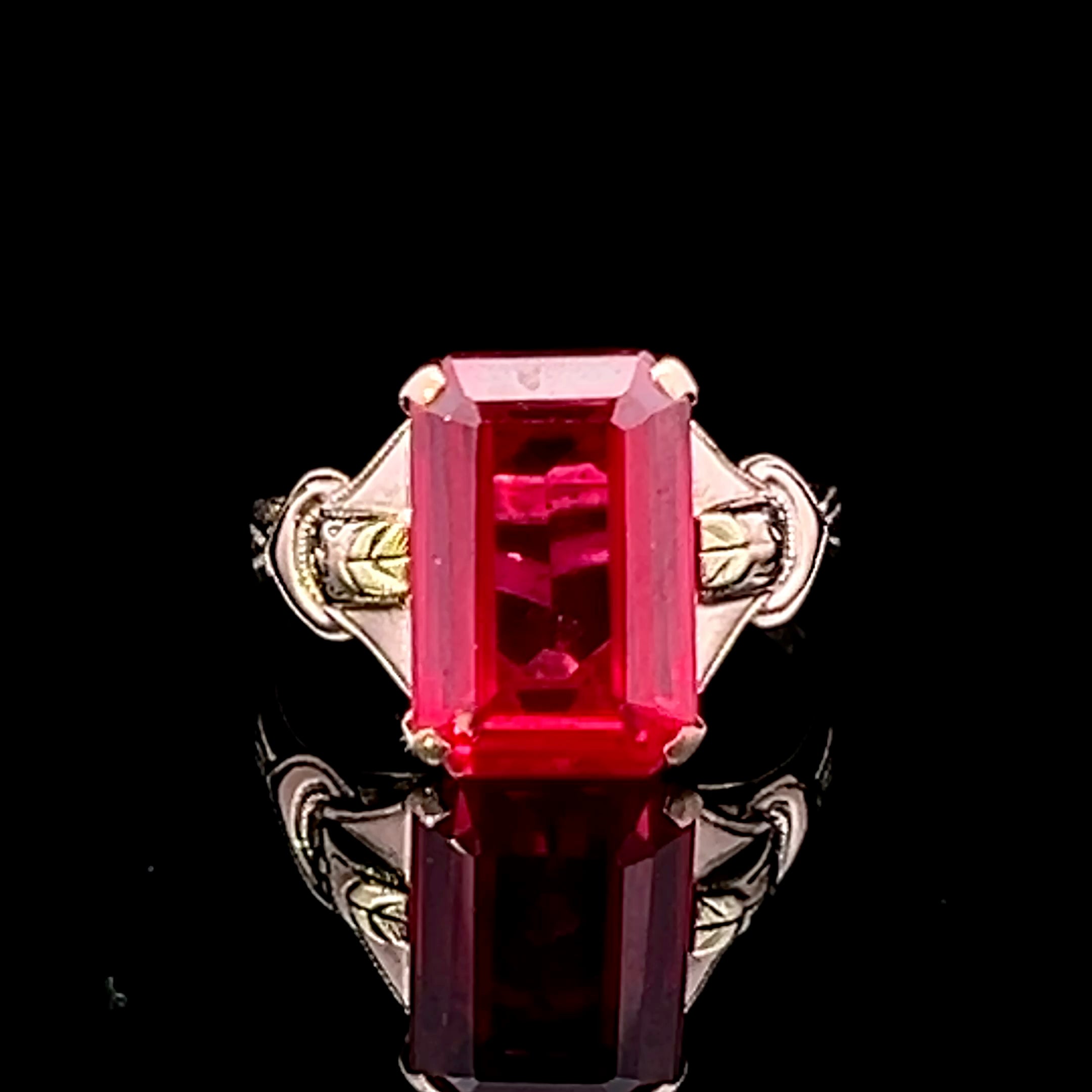 Lacey 10K Yellow Gold Emerald-Cut Synthetic Red Stone Ring