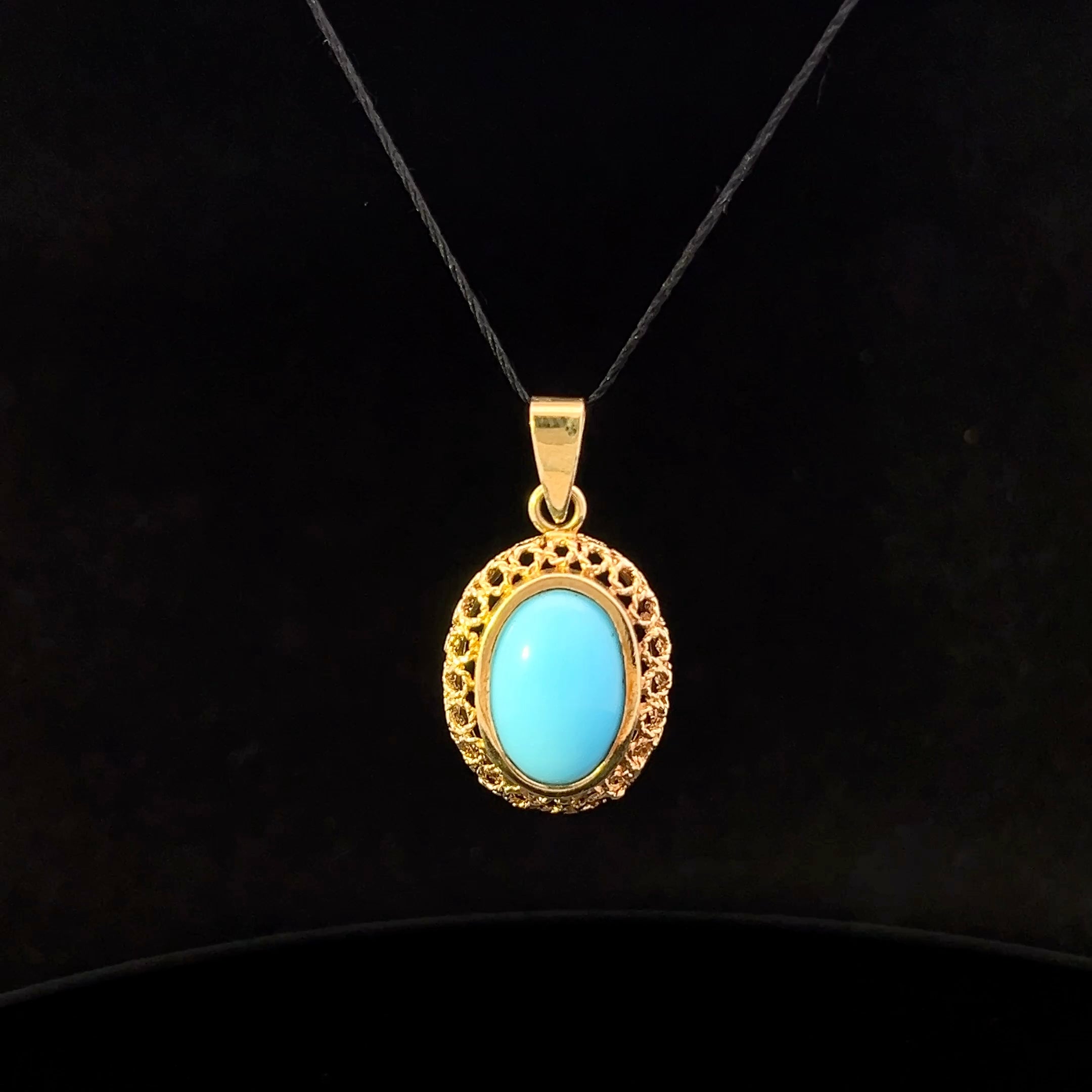 Julia 18KY Turquoise Oval Cab Filigree Bezel Ring