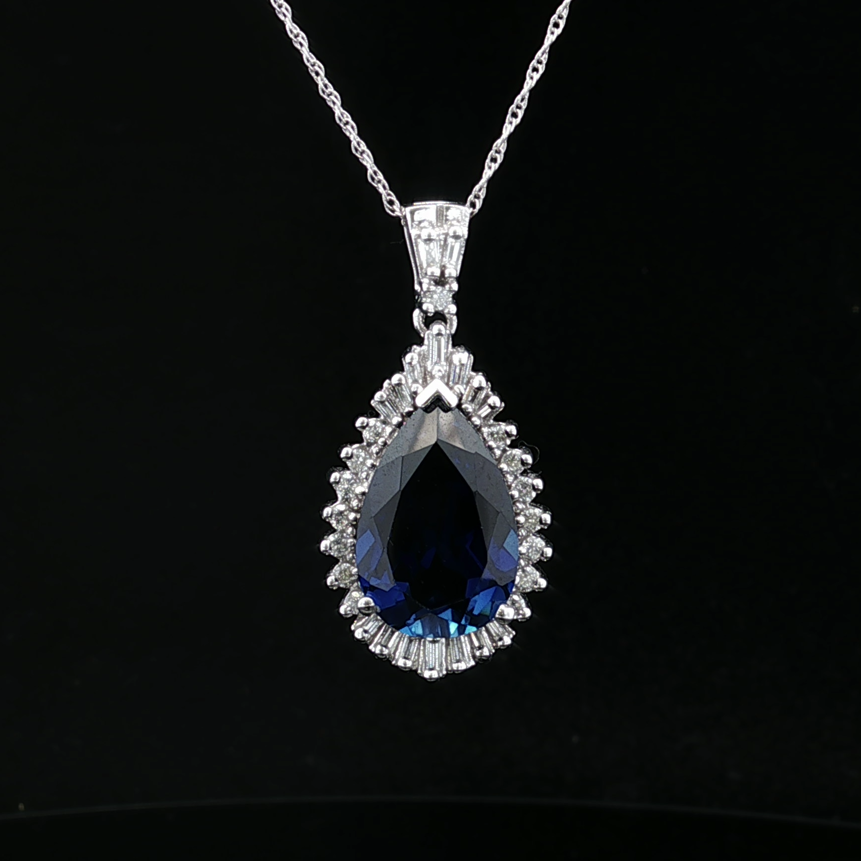 Estrella 10K White Gold Pear Shape Lab Grown Sapphire with .75 ctw Diamonds