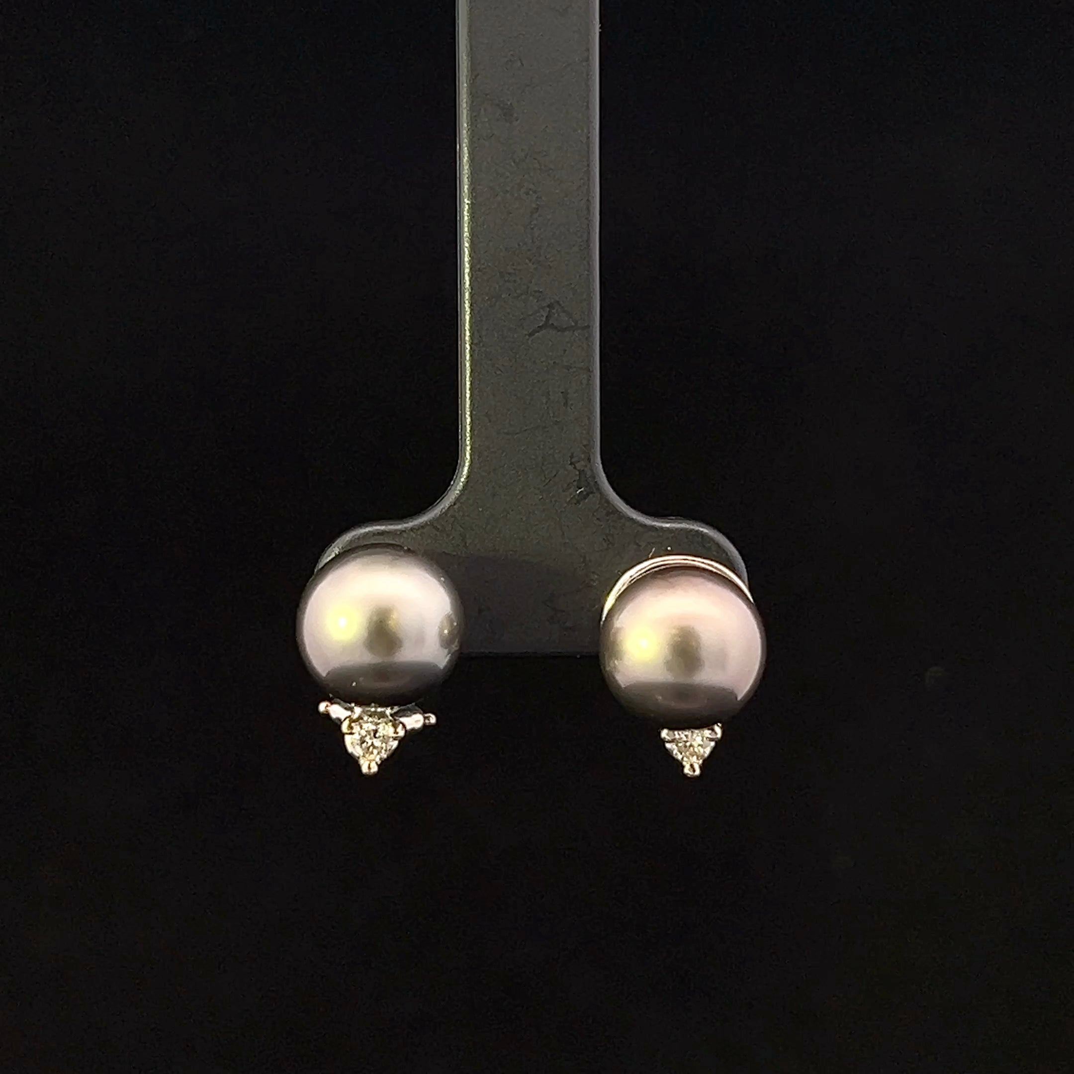 Abby 14K White Gold Tahitian Pearl & .12 CTW Diamond Omega Back Earrings