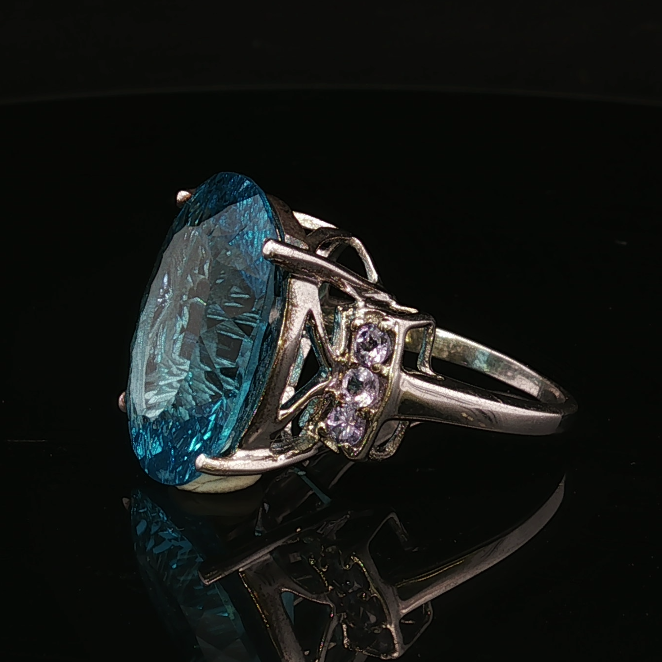 Almae Blue Topaz & Tanzanite 7-Stone Silver Ring