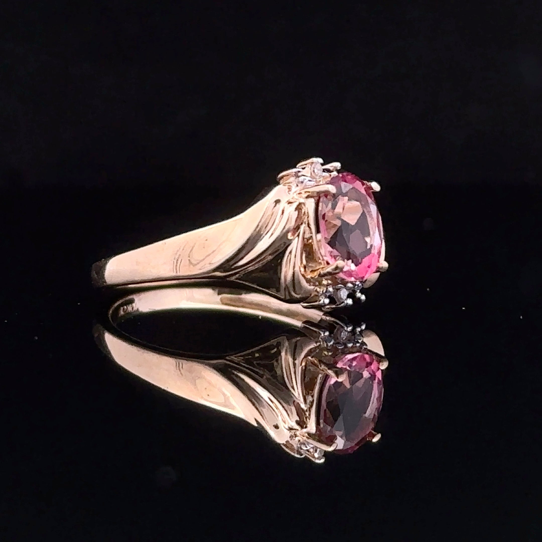 Elodie Yellow 10K Antique Ring with Pink Tourmaline and Diamonds