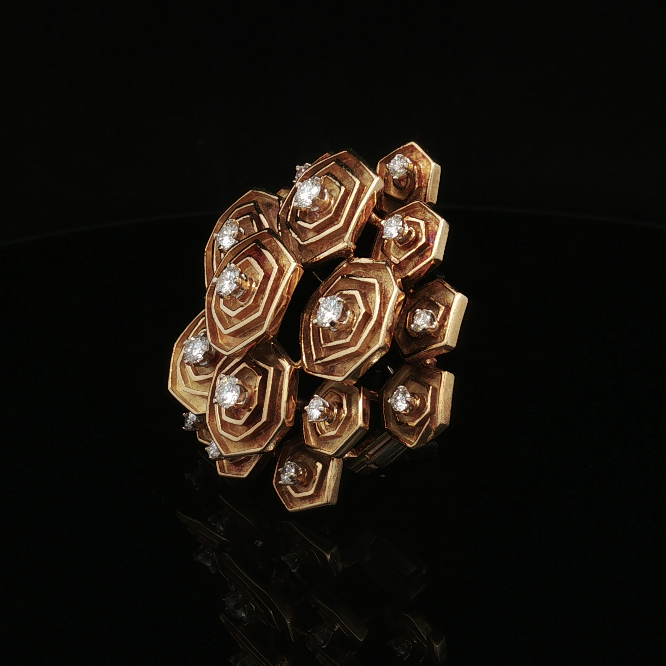 Brigitte 18K Yellow Gold Diamond Multi Rose Pin