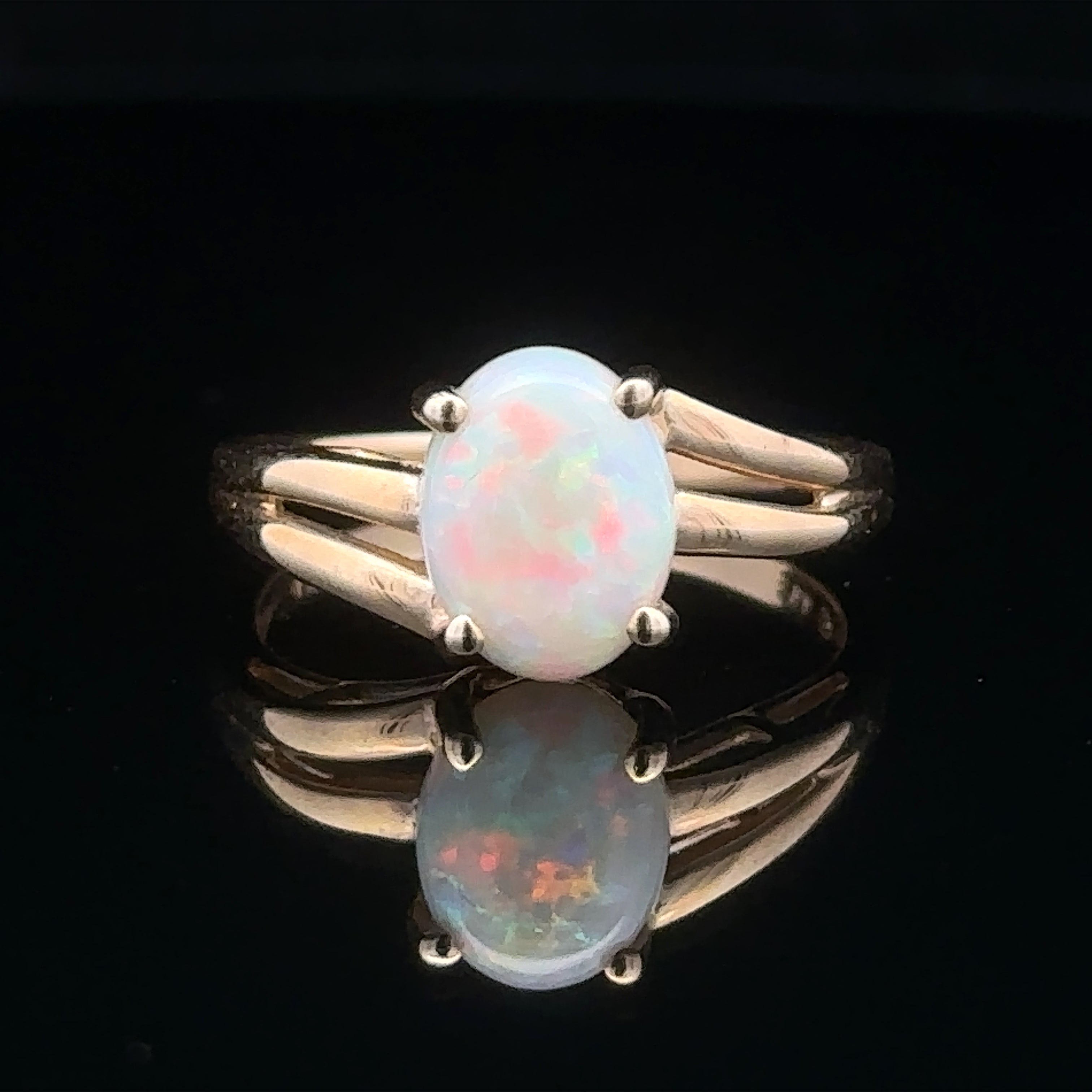 yellow 14K artisan opal ring