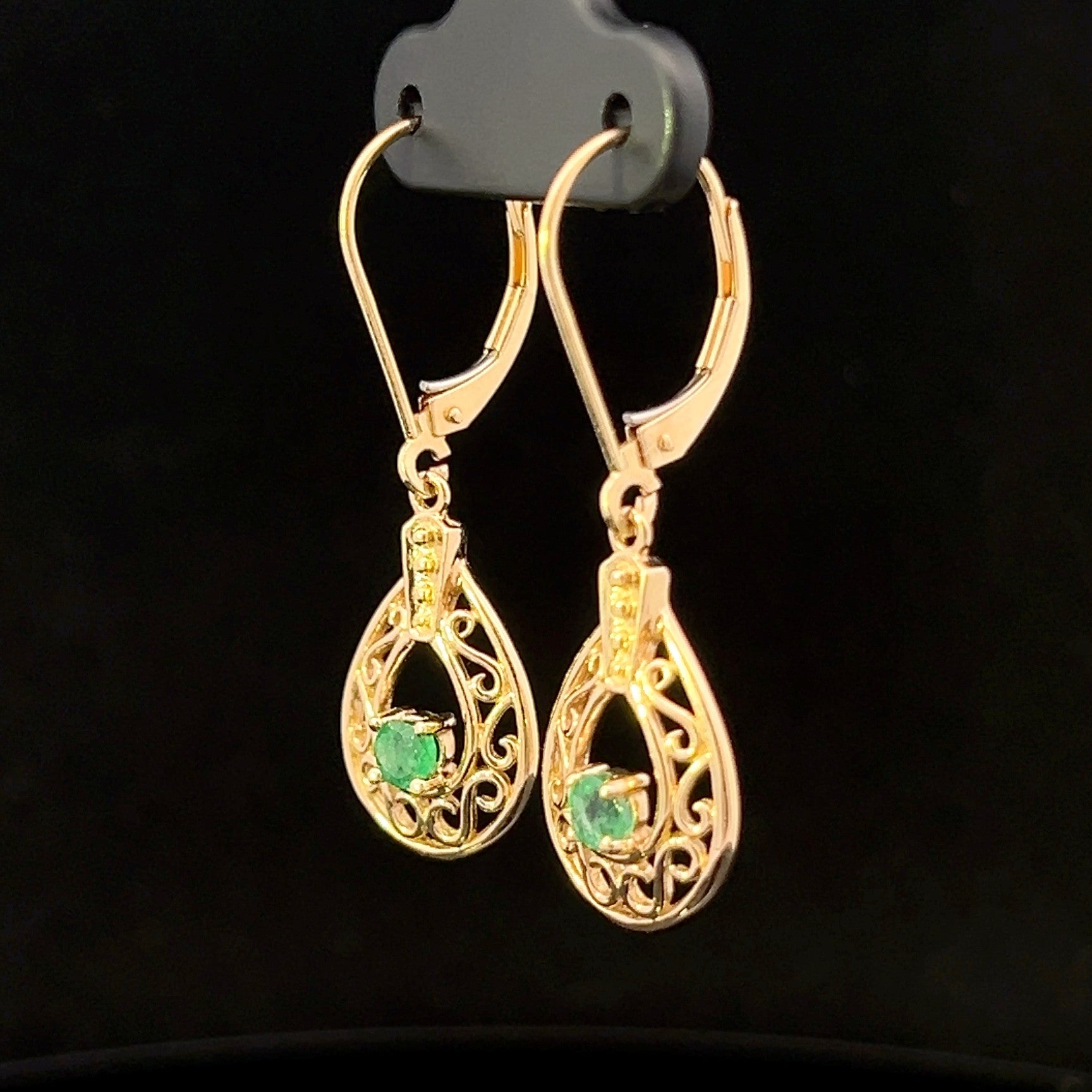Ariel 14K Yellow Gold .50 ctw Emerald Dangle Earrings