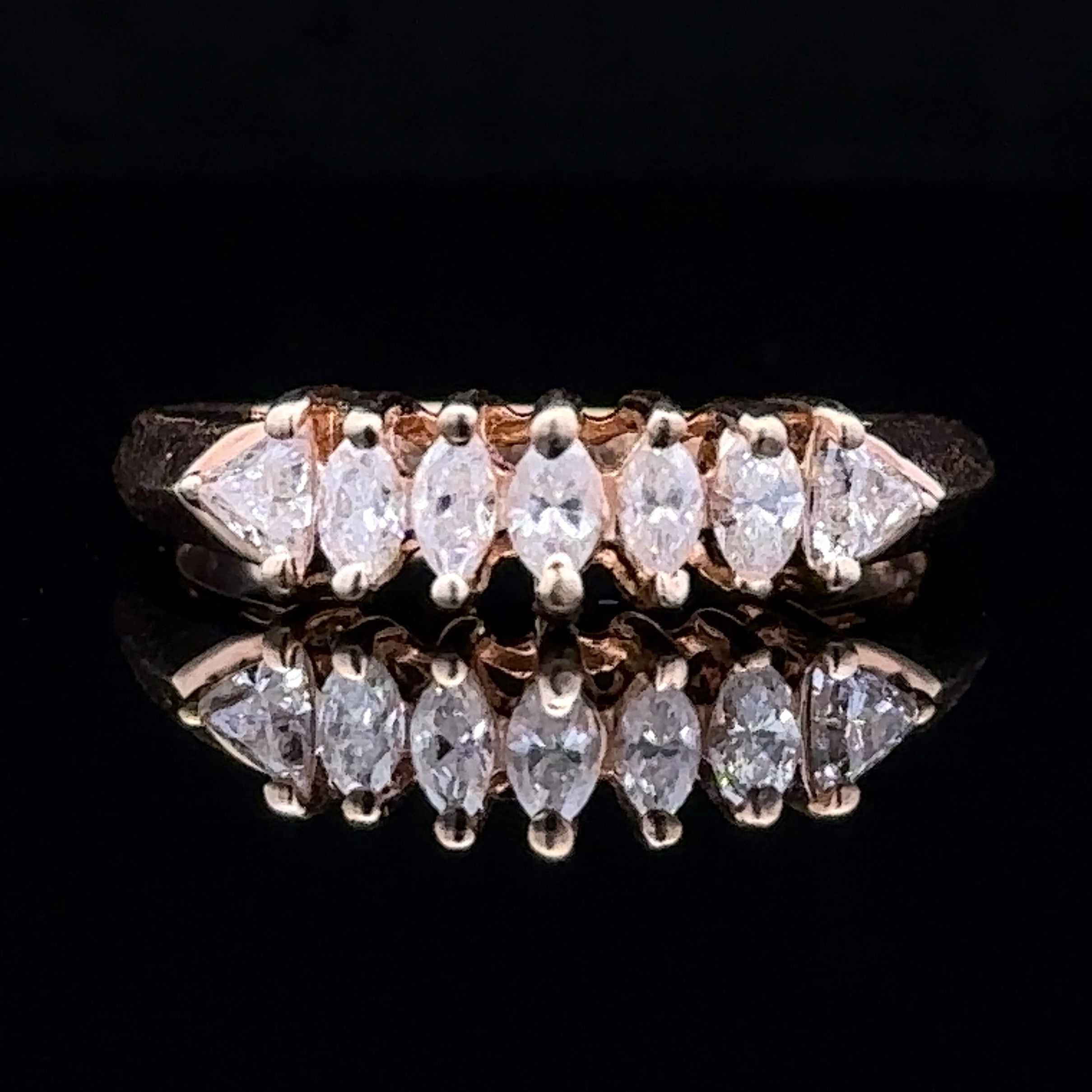 yellow 14K diamond marquise trillion ring