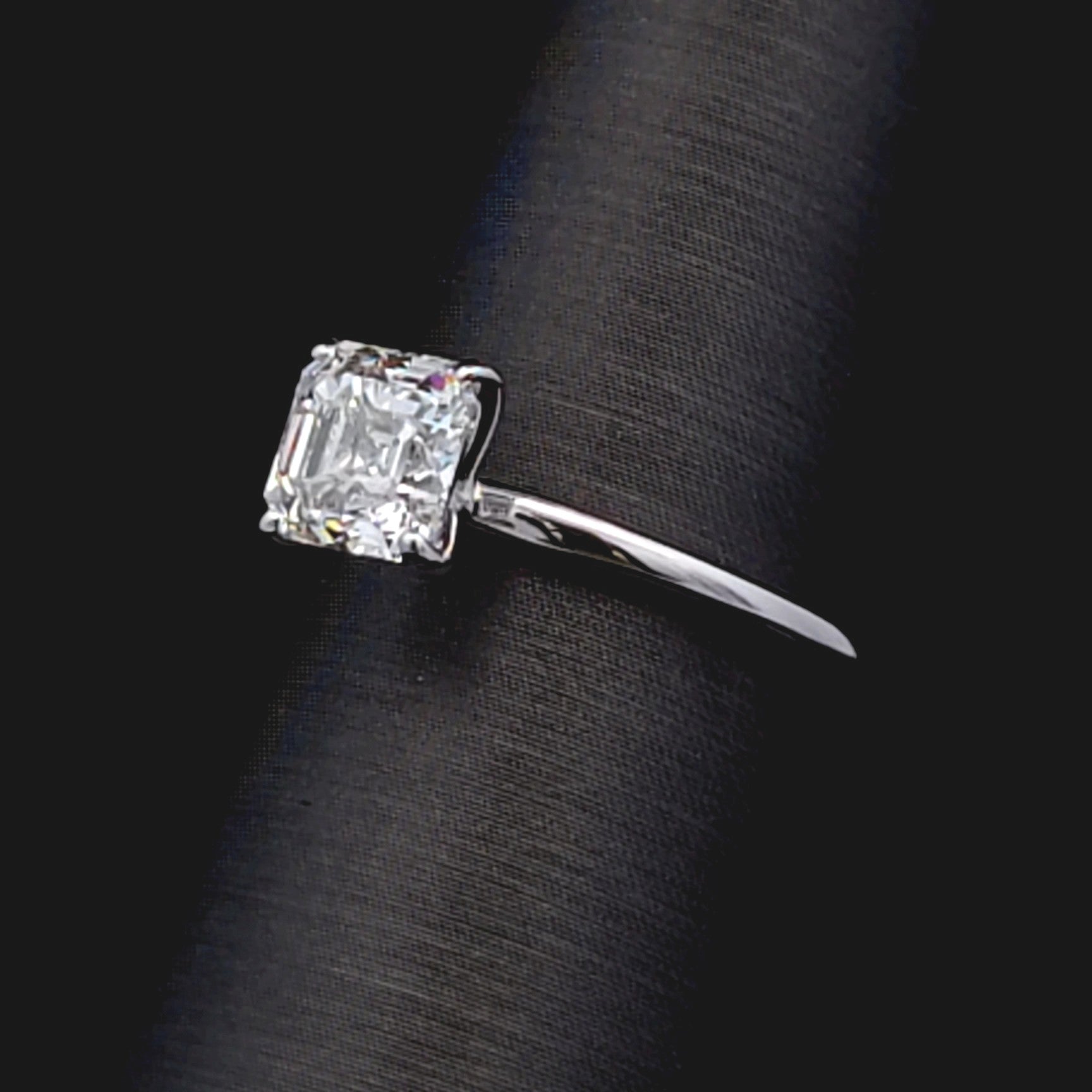 White 14K Asscher Lab Diamond Engagement Ring Size 7