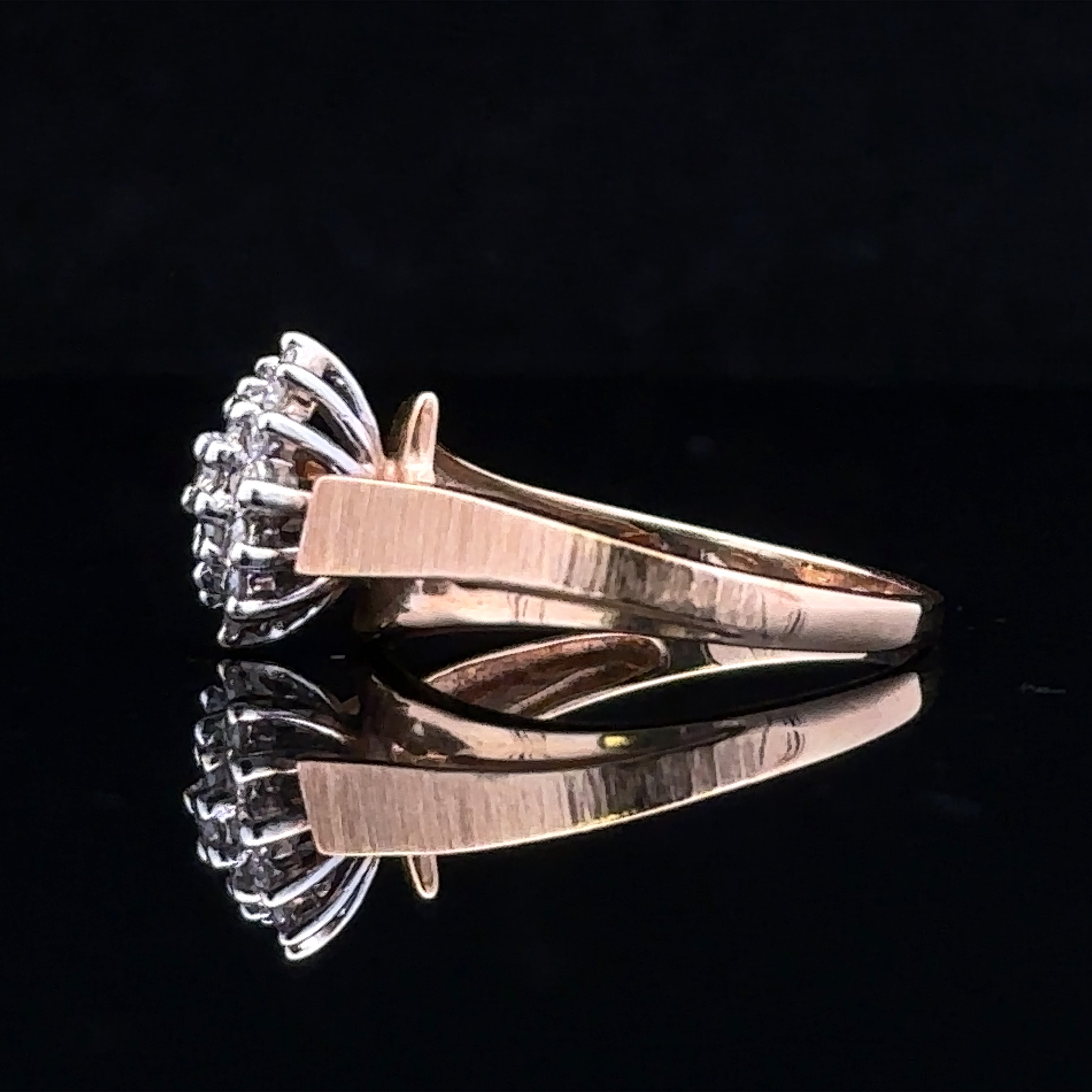 Side view of Jenesis two-tone gold ring with double halo