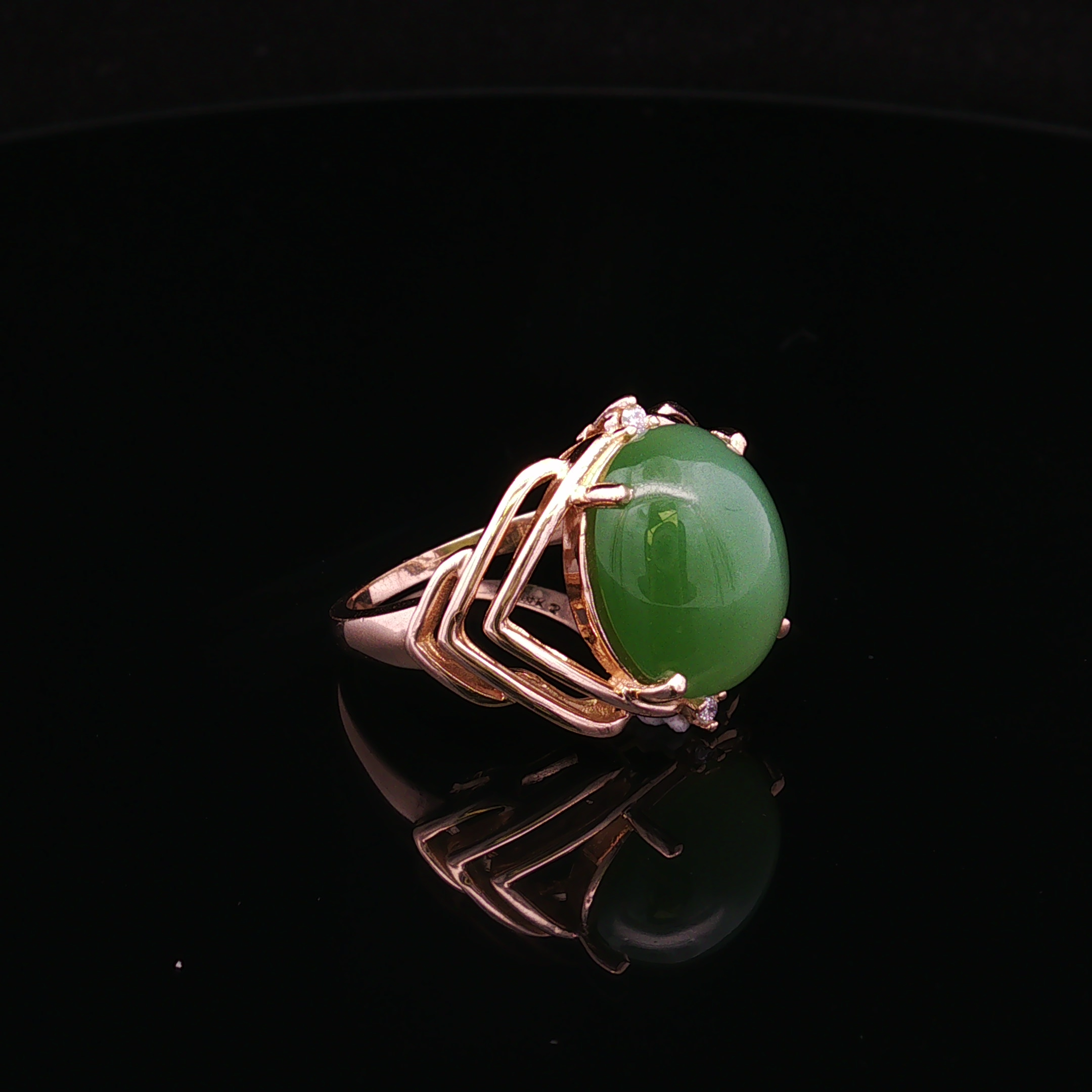 Zaralyn 14K Yellow Gold Cats Eye Jade & Diamond Ring