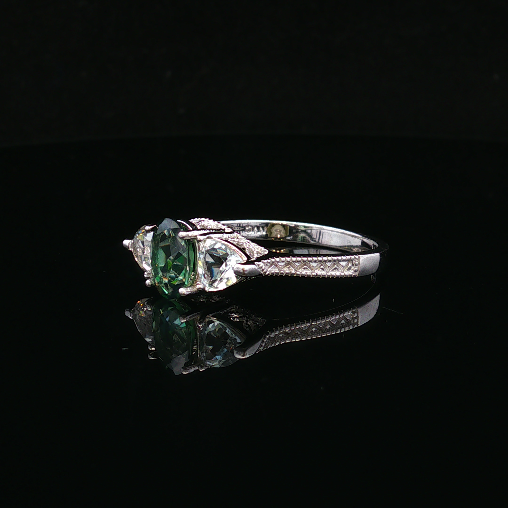 Hollisa Sterling Silver Three Stone Green & White Ring