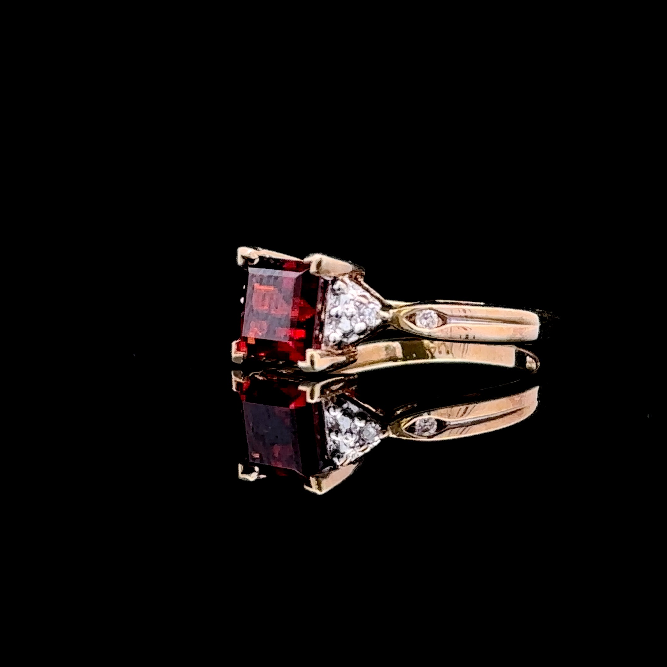 Elliana 10K Yellow Gold Square Garnet and Diamond Ring