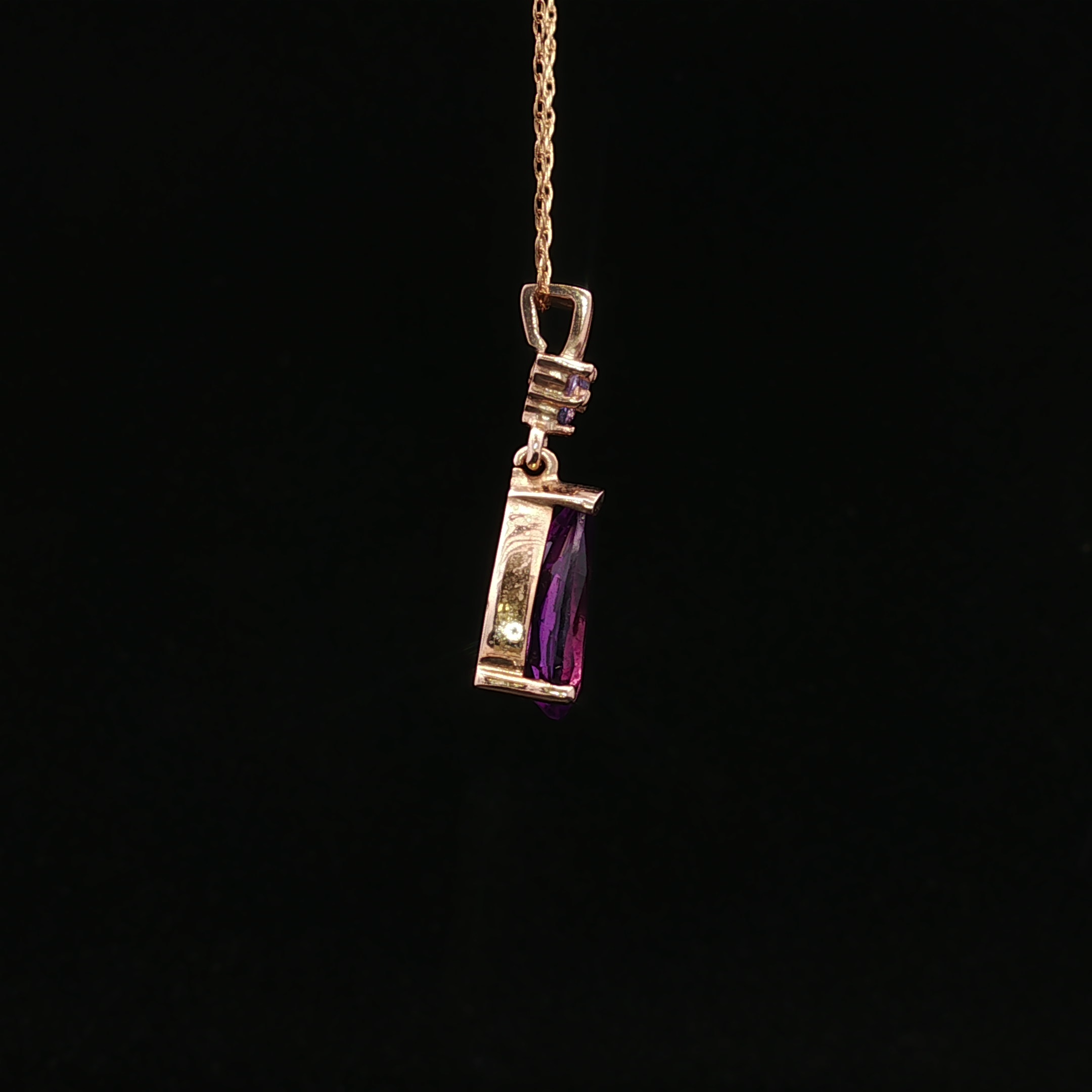 Tanzanite Accents 14K Yellow Gold Drop Necklace with Pear Amethyst