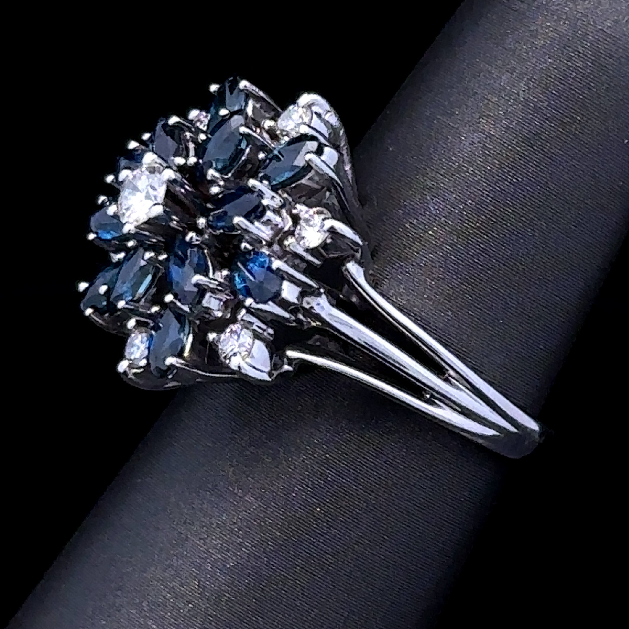 Lauren 14K White Gold Diamond and Marquise Sapphire Ring, Size 6.25