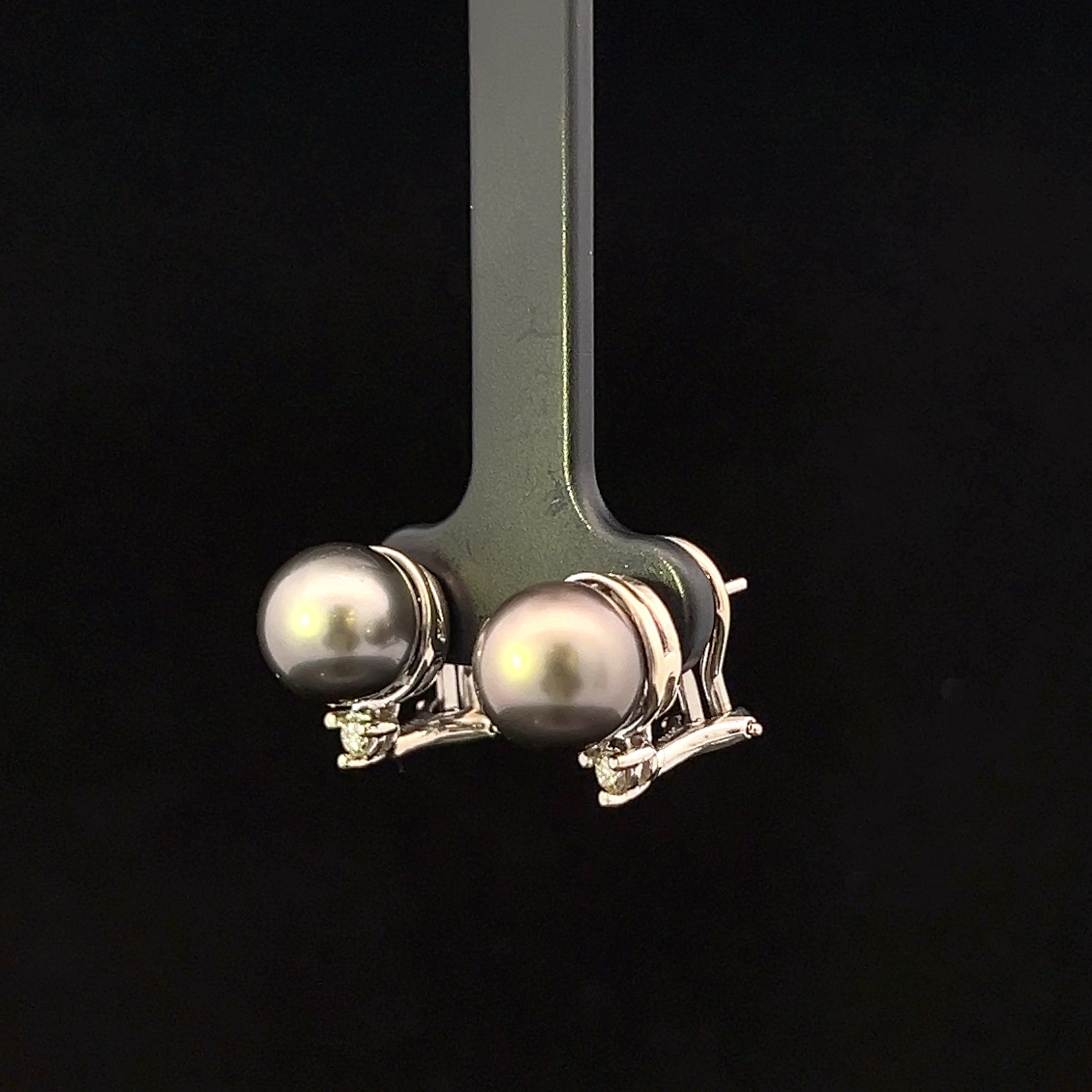 Abby 14K White Gold Tahitian Pearl & .12 CTW Diamond Omega Back Earrings