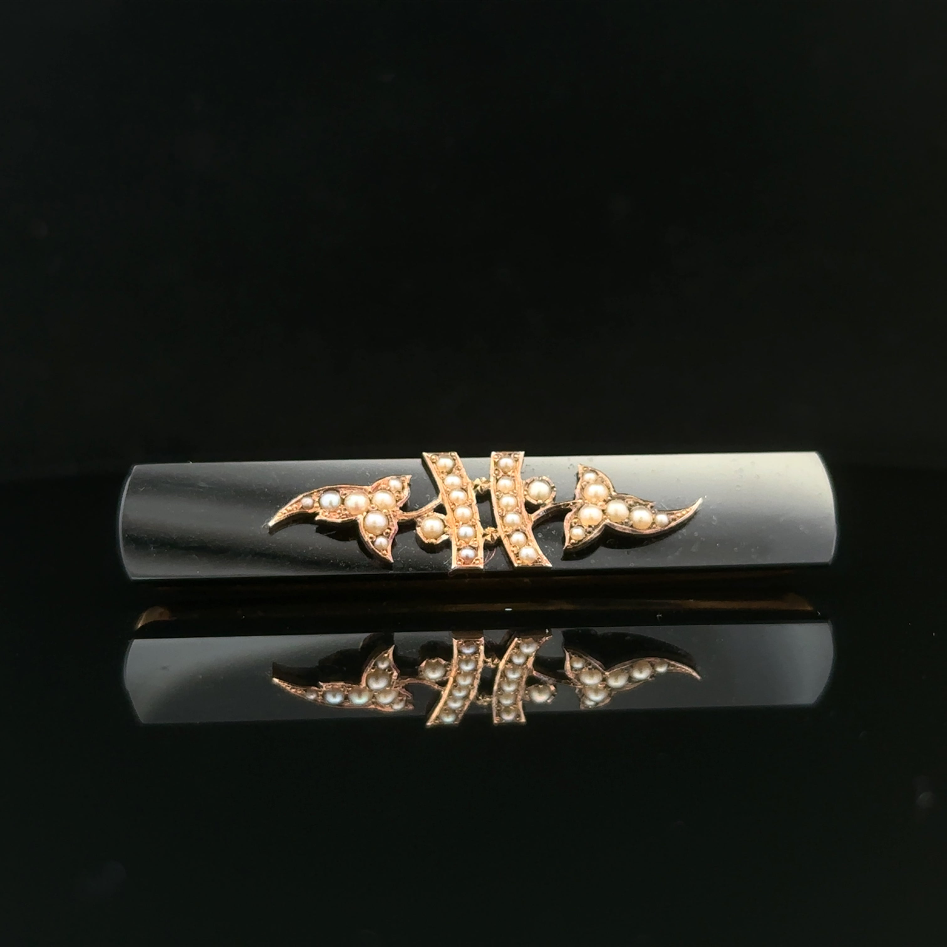 Jillian 14K Yellow Gold Victorian Mourning Pin with Onyx & Seed Pearls