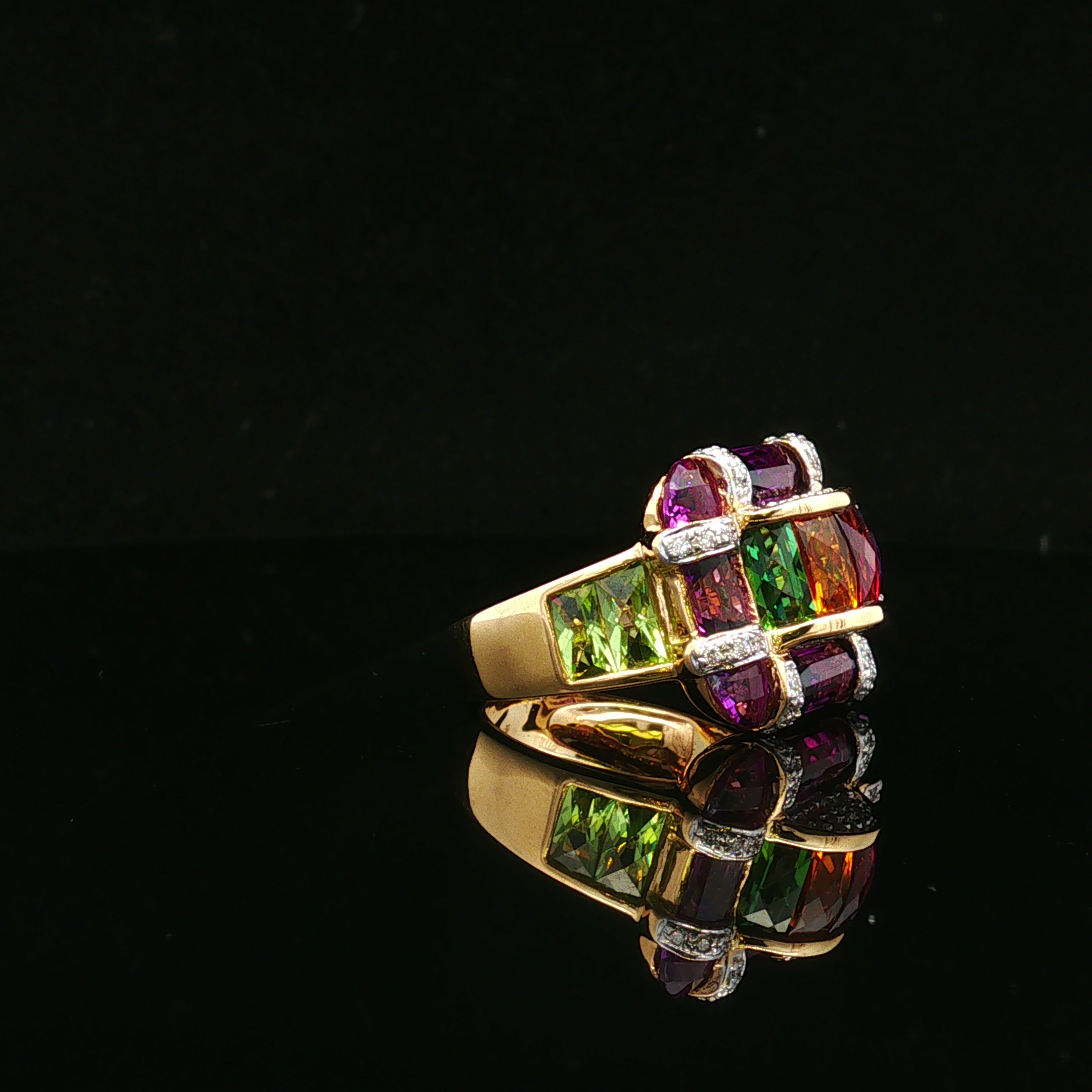 Elowena 18K Two Tone Multi Gemstone & Diamond Ring