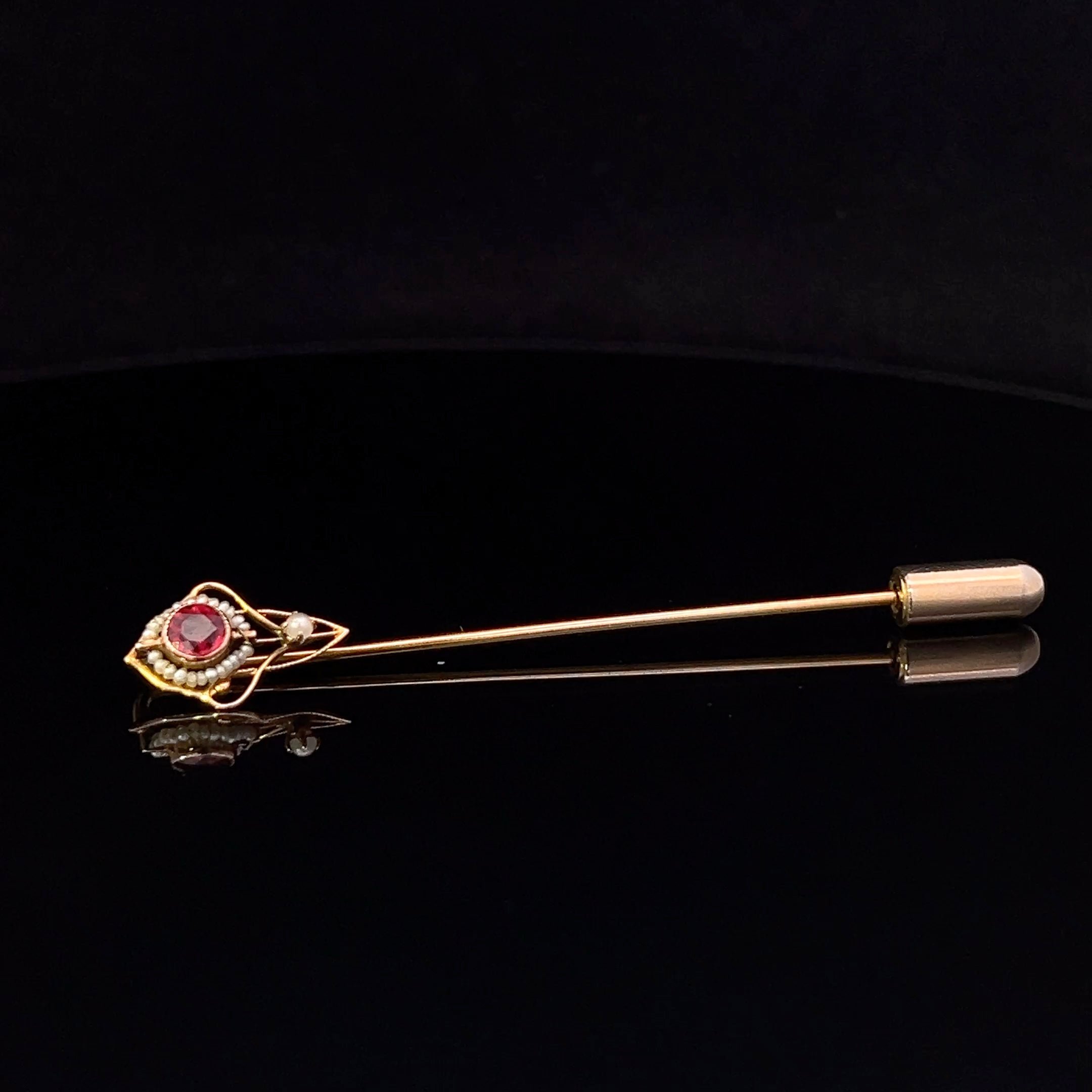 Laney 18K Yellow Gold Seed Pearl & Red Glass Stick Pin